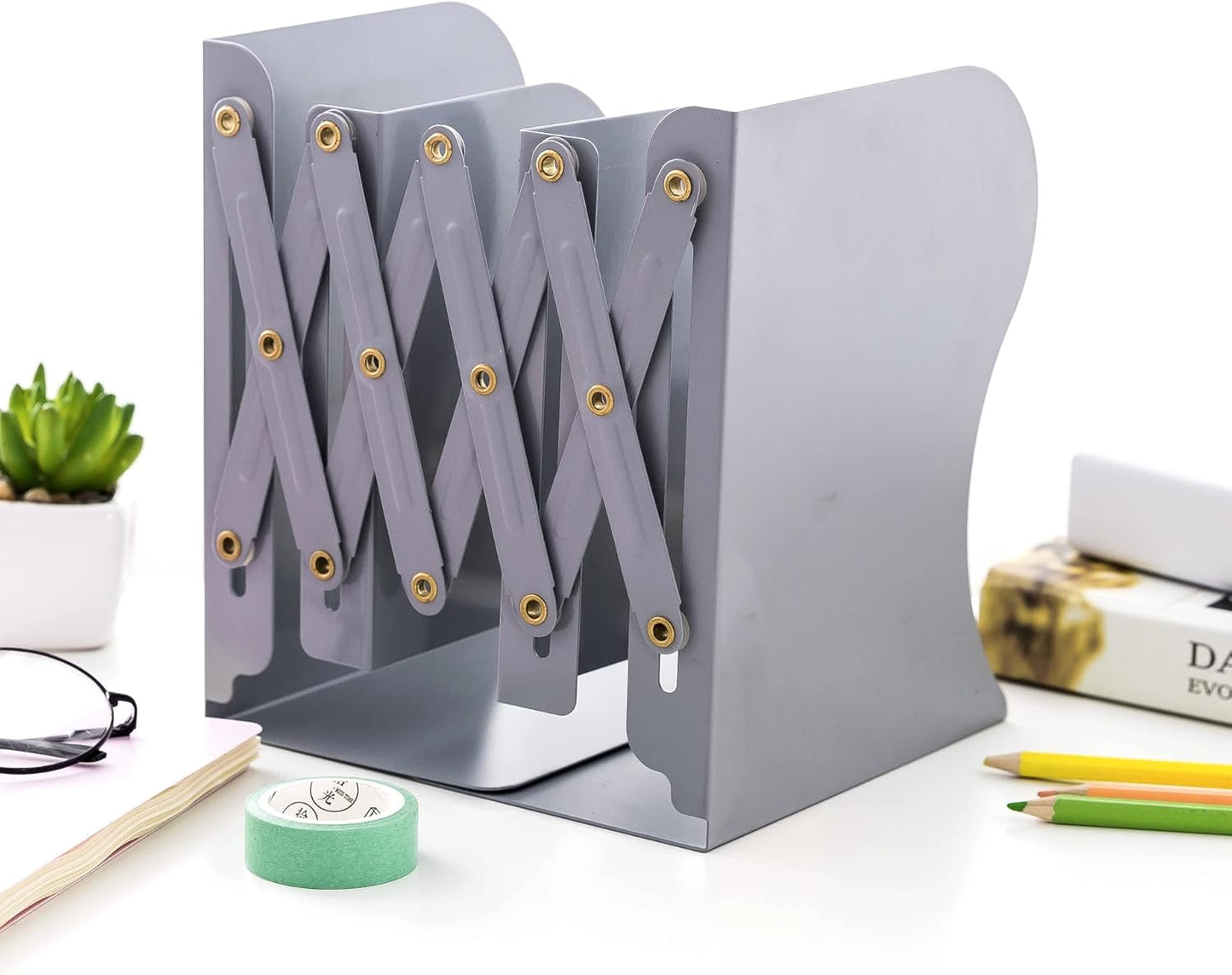 Adjustable Bookends Metal Book Ends for Heavy Book Holder Heavy Duty Bookends Nonskid Bookcase Desktop Book Organizer Binder Holder