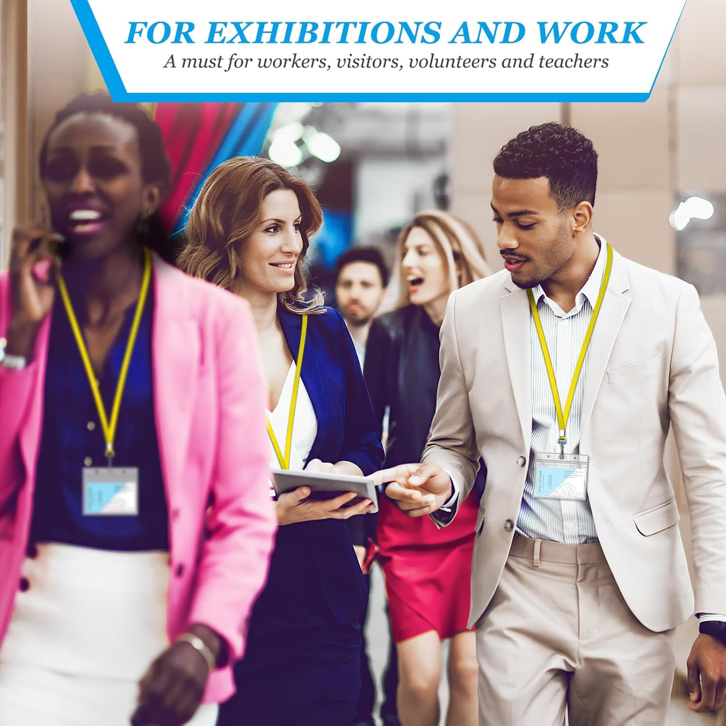 50 Pack Yellow Lanyards for ID Badge Holder - Durable Flat Lanyards with Swivel Hook and Badge Clip