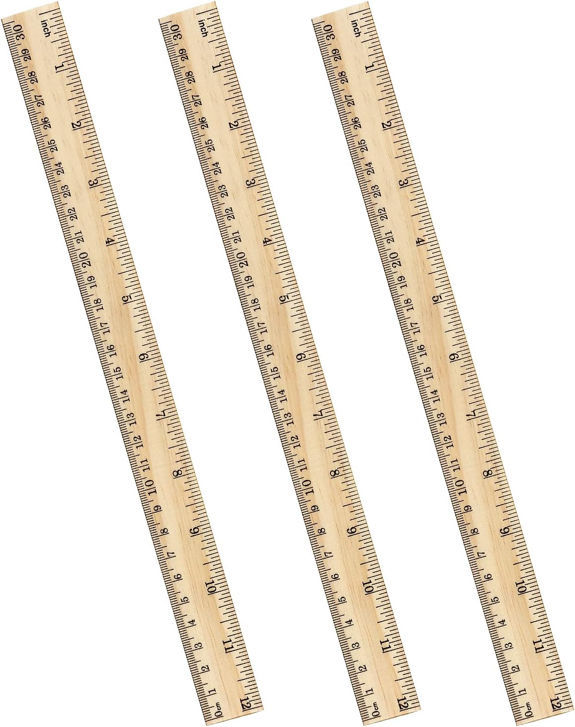 ZZTX 3 Pack Wooden Ruler 12 Inch Rulers Bulk Wood Measuring Ruler for Students Office School Supplies 2 Scale (30 cm)