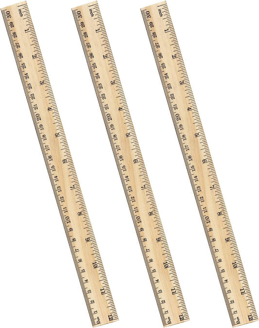 ZZTX 3 Pack Wooden Ruler 12 Inch Rulers Bulk Wood Measuring Ruler for Students Office School Supplies 2 Scale (30 cm)