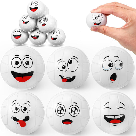 12 Pcs Mini Face Stress Balls for Boys Girls Sport Funny Face Squeeze Foam Balls for Stress and Anxiety Relief for Party Favors Birthday Gift Decoration (Volleyball)