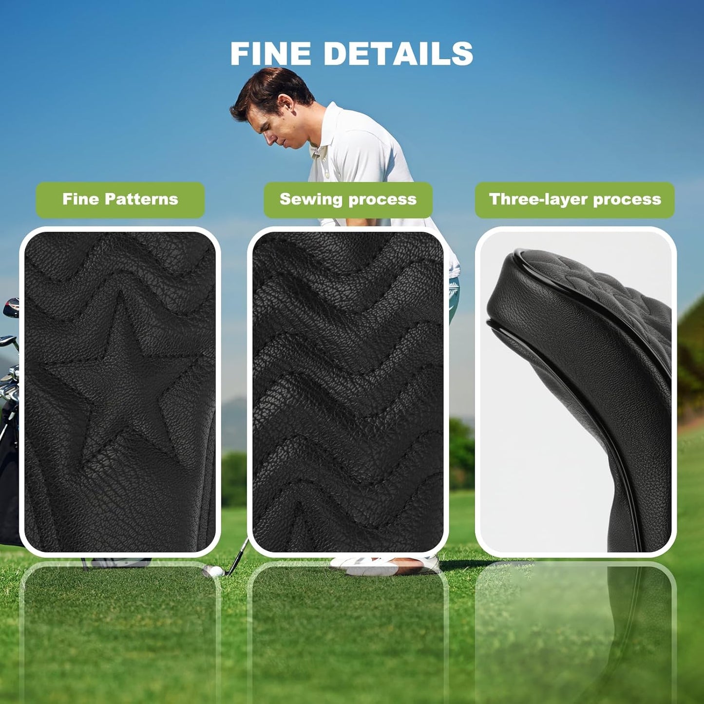 4pcs or 1pc Golf Club Head Covers for Woods, Driver, Fairway, Hybrid – Premium PU Leather with Interchangeable Tags & Magnetic Blade and Mallet Putter Covers