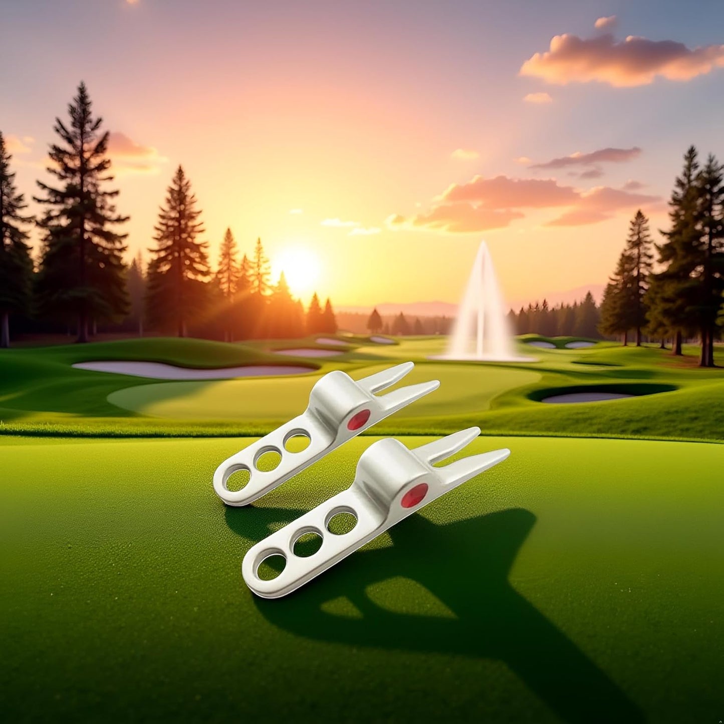 Jowxsx 2 Pcs Silver Golf Ball Fork Pivot Divot Repair Tool Compatible Divot Tools for Golf Divot Tools, On-Course Accessories