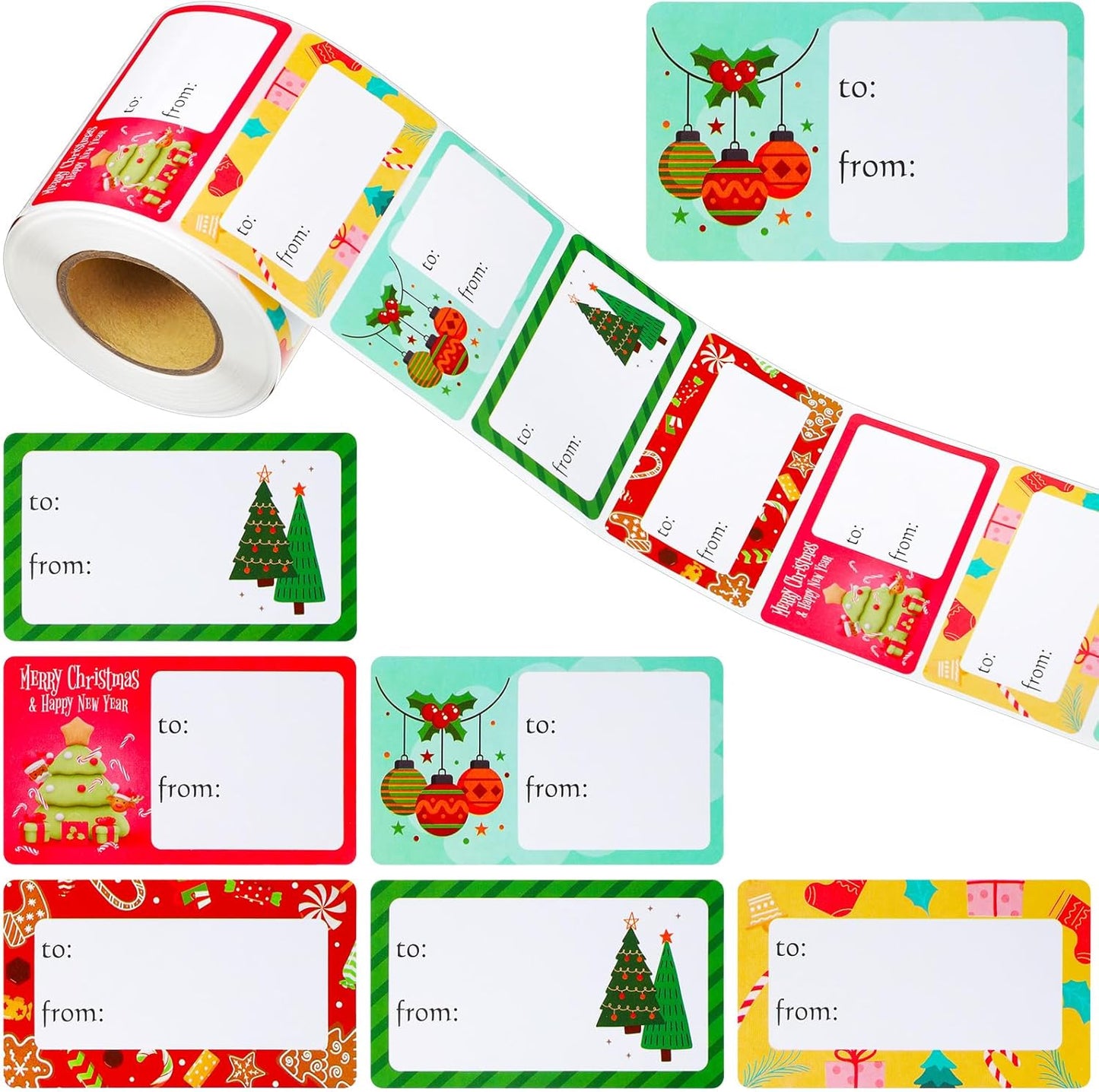 Outus 500 Pieces Christmas Tags Self Adhesive Gift Tags for Xmas Presents Christmas Name Labels Stickers for Wrapping Paper Festival Birthday Holiday Decor(Colorful Style,2.76 x 1.57 Inch)