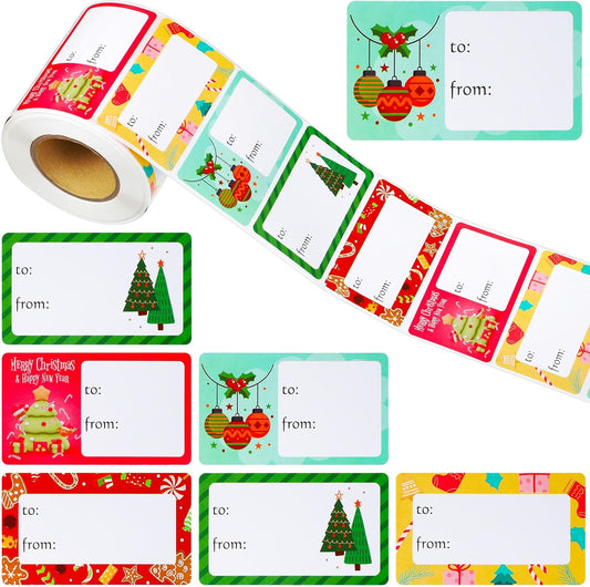 Outus 500 Pieces Christmas Tags Self Adhesive Gift Tags for Xmas Presents Christmas Name Labels Stickers for Wrapping Paper Festival Birthday Holiday Decor(Colorful Style,2.76 x 1.57 Inch)