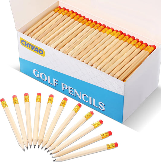 Outus 144 Pcs Mini Golf Pencils Bulk Half Pencils with Eraser #2 HB Pre Sharpened for Party Favors Office Supplies 4 Inch(Burlywood)