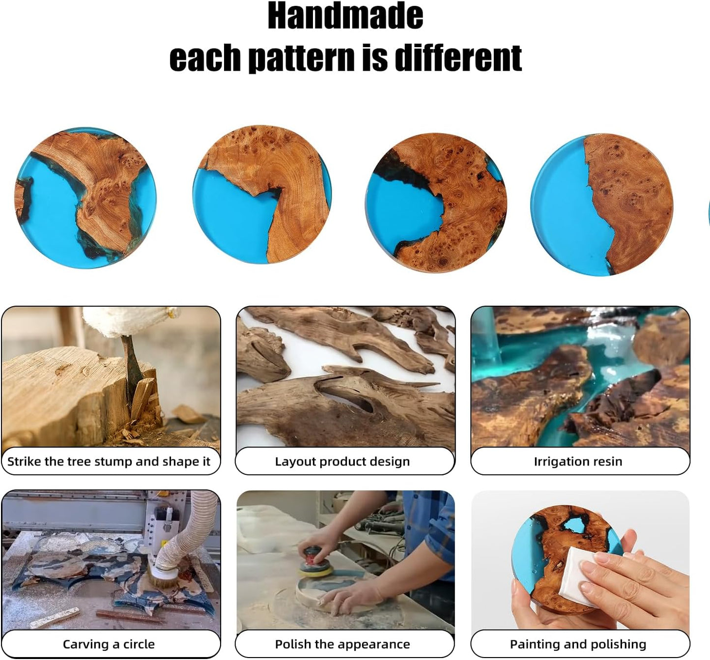 Drink Coaster Set, Wooden Coasters, Resin Coaster for Coffee Table, Tabletop Decorative Artwork, Unique, Handmade & Aesthetically Pleasing for Home, Office, Bar Decor,Coasters Set of 6 with Holder(6)