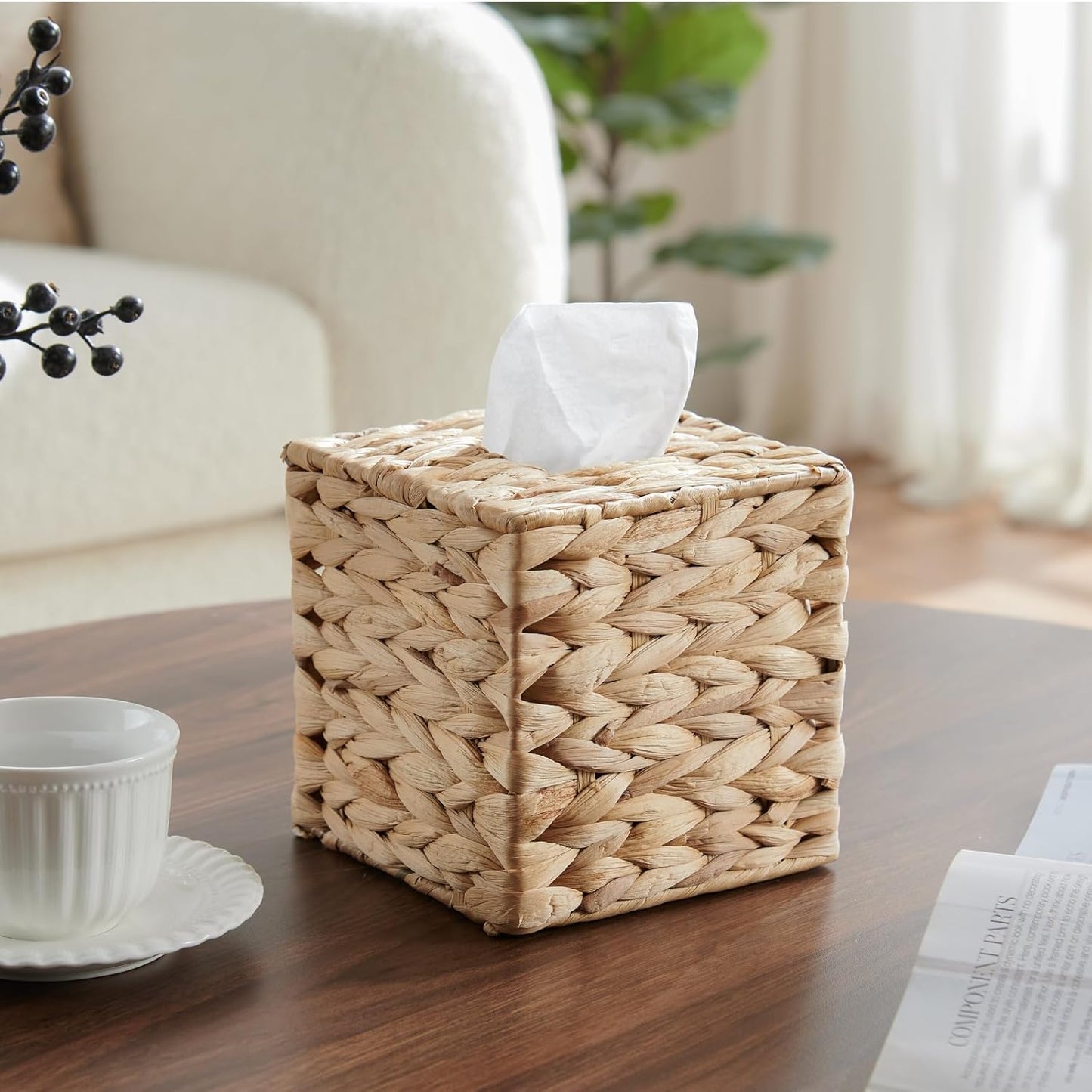 Tissue Box Cover Square, Rattan Tissue Box Holder -Boho Decorative Woven Facial Tissue Holder on Table and Bathroom by YANGQIHOME, 5.9" L x 5.9" W x 5.9" H