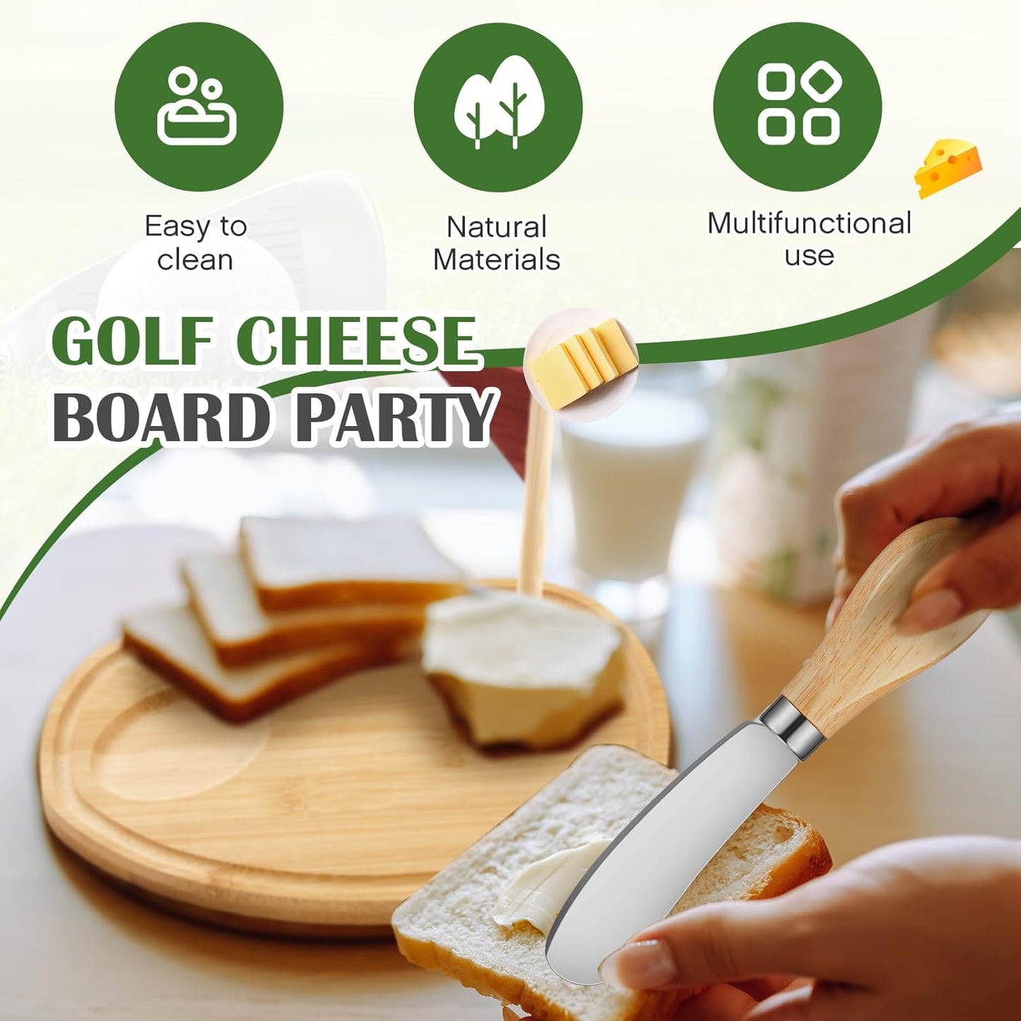 Golf Cheese Board Gift Set Party Favor Prizes Charcuterie Wood Board with Knives and Box Father Day Gift for Dad Grandpa Party Tournament Game (9.8" x 7.7", Bamboo Color)