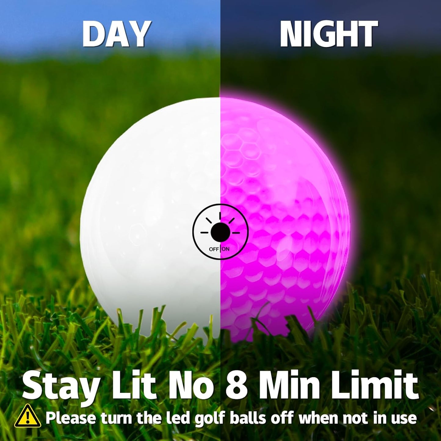 THIODOON Glow in The Dark Golf Balls - 7 Color LED, No Timer, Easy On/Off, 6 Pack