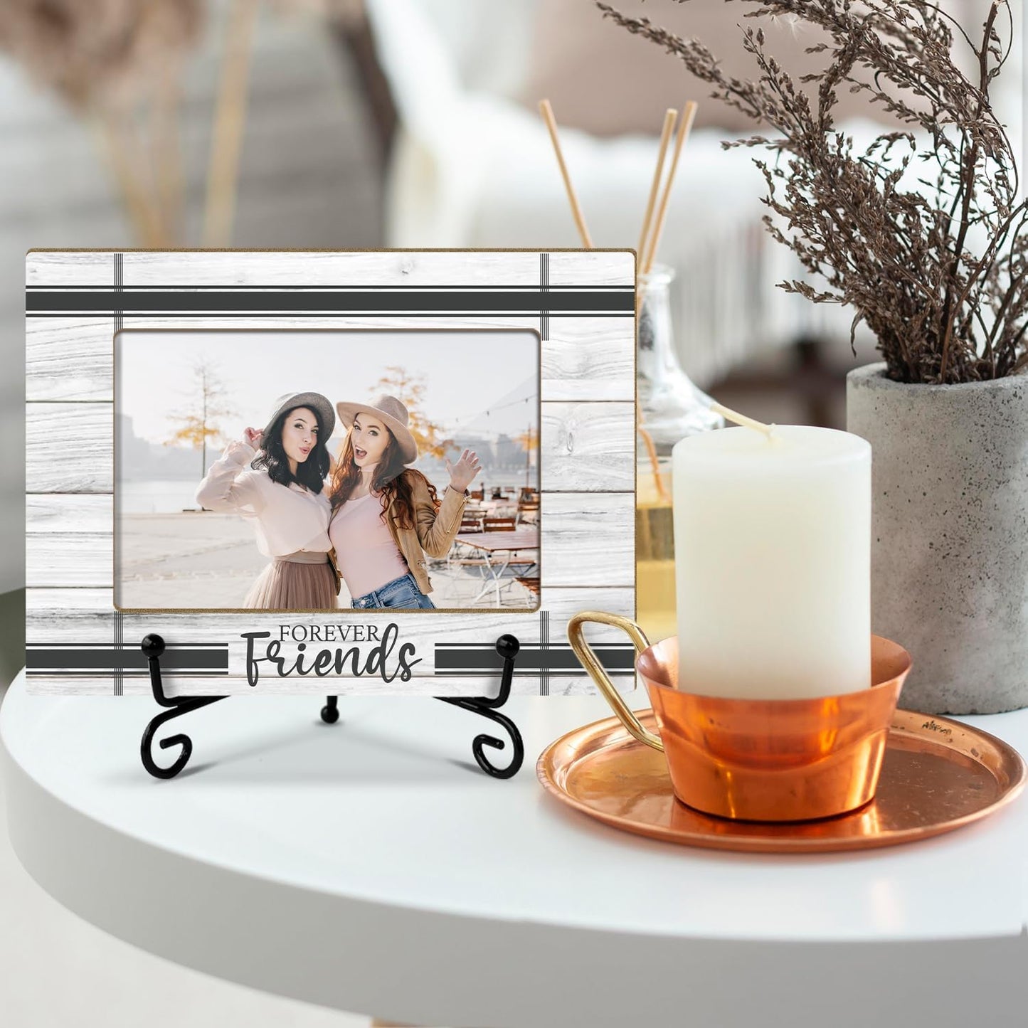Friends Picture Frame, Wooden Photo Frame with Stand, Friendship Gifts Birthday Gifts for Women Men Friend Sister Bestie, Home Office Desk Decor Photo Frame Tabletop Display -xk25