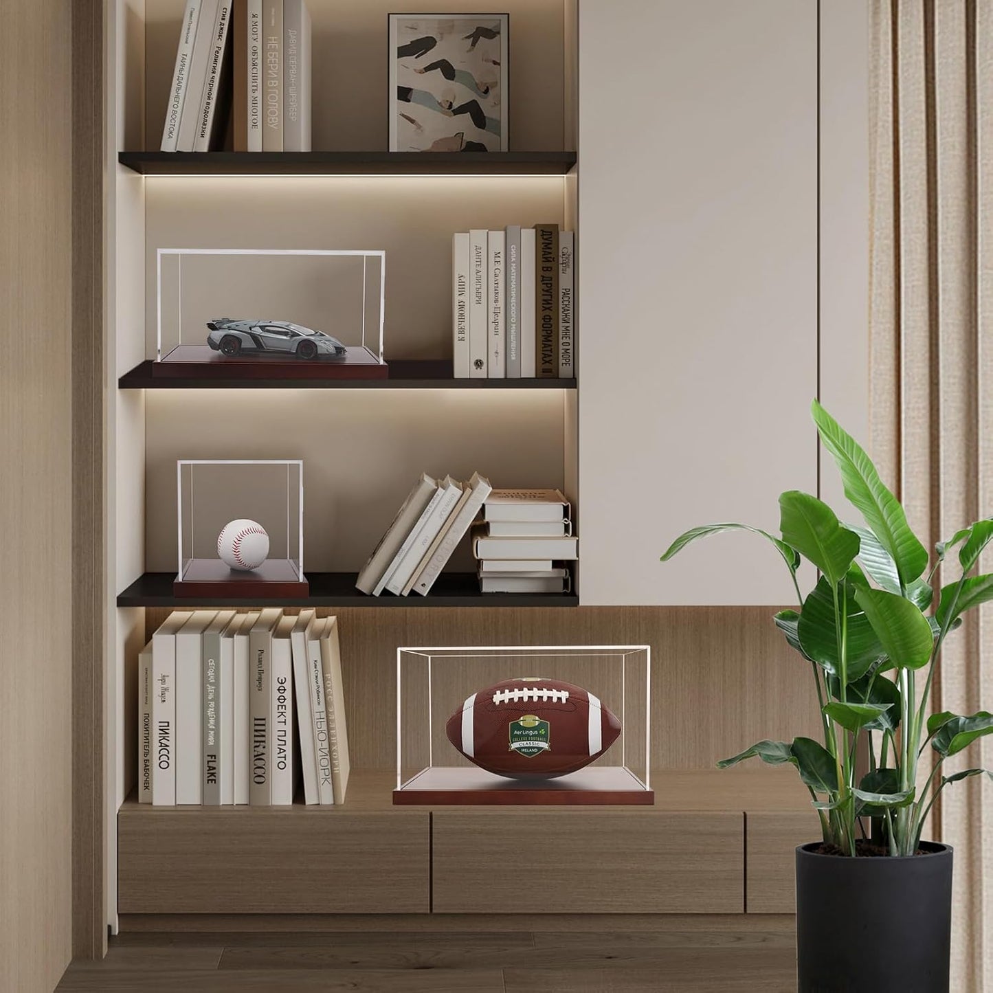 Clear Acrylic Display Box Collectibles Display Case Organizing Toys Case with Solid Built-in Wooden Base(7.9x6x9.8 inch; 20x15x25 cm)