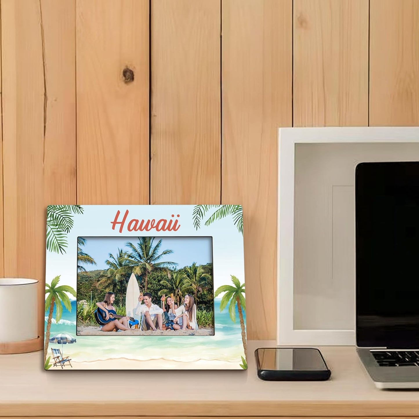 Hawaii Picture Frame 5x7, Beach Photo Frame, Gifts for Hawaii Trip, Travel PhotoFrame, Holiday Gifts for Family Couples Friends Wooden Picture Photo Frames for Desk Home Room Decor