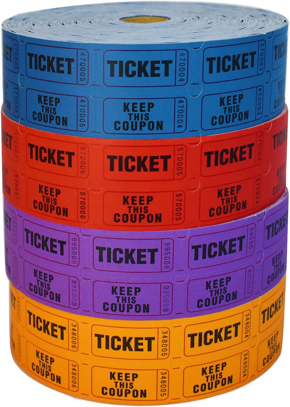 SEETOOOGAMES Raffle Tickets Double Roll - Full Set of 4 Colors, 2000 Tickets/Colors, 50/50 Raffle Tickets for Events (Red, Blue, Orange, Purple)