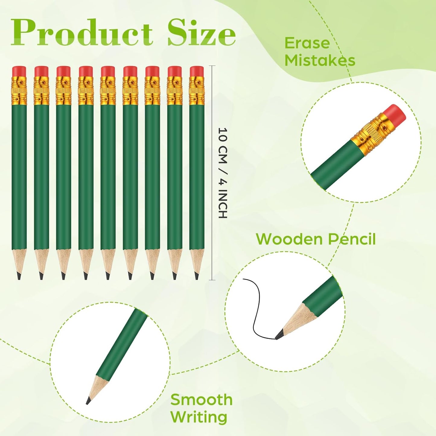 50 Pcs 4 Inch Mini Golf Pencils with Erasers Bulk Pack of Wooden Pencils for Parties Weddings School and Offices (Green)