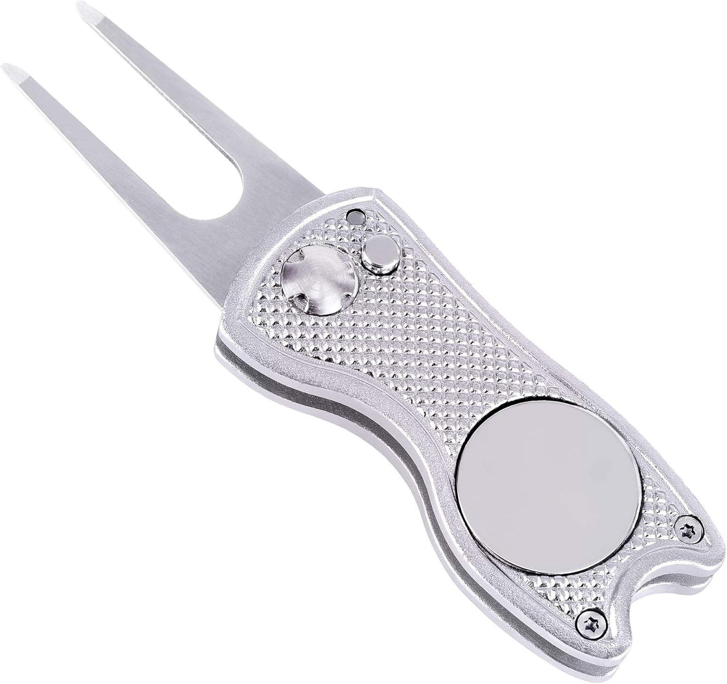 Mile High Life Microfiber Waffle Pattern Golf Towel | Club Groove Cleaner Brush | Foldable Divot Tool with Magnetic Ball Marker (White Towel/Brush/Fish Divot)