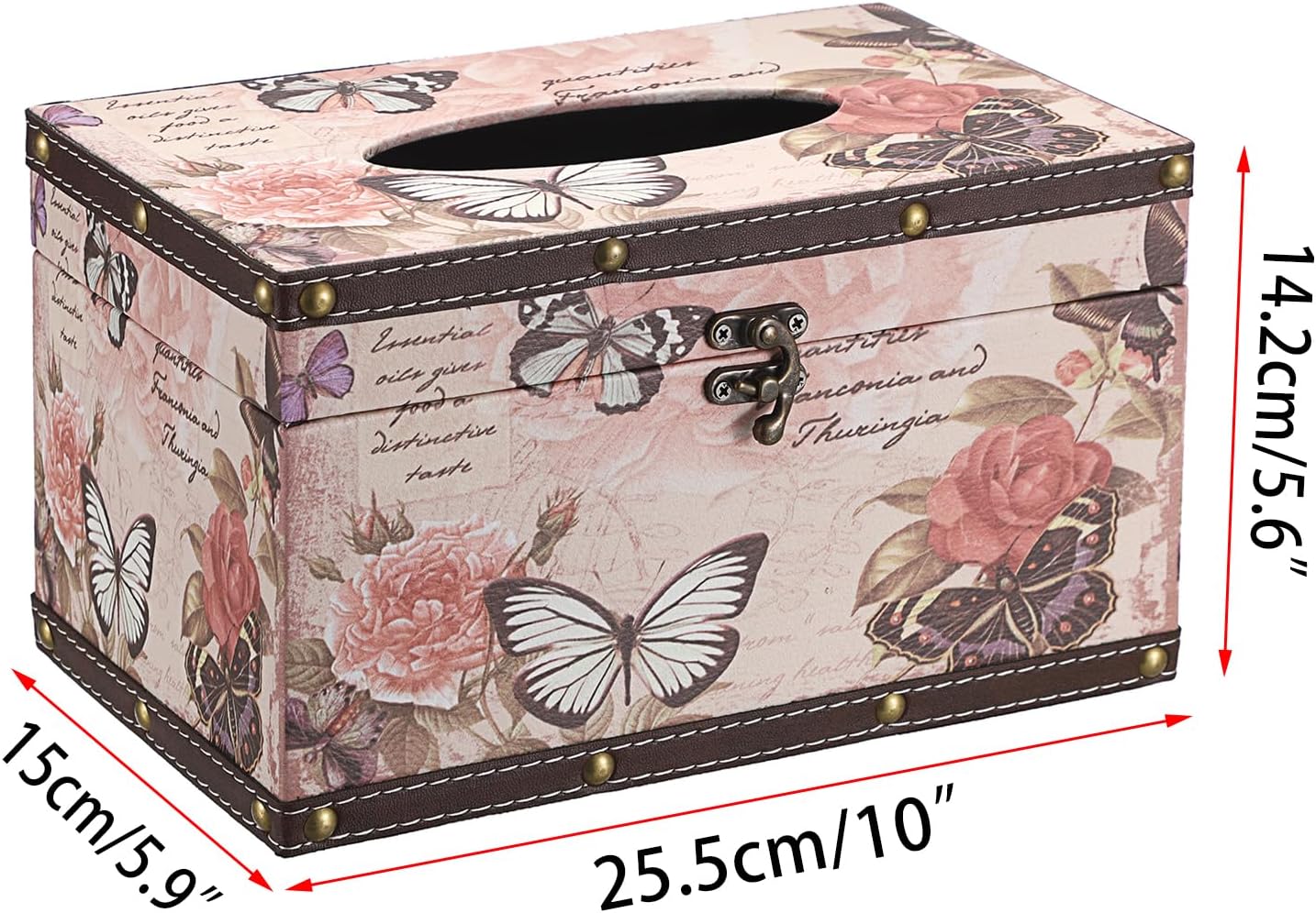 Sumnacon Tissue Box Cover Rectangle Wood Tissue Box with Hinged Lid,Vintage PU Tissue Box Holder Retro Pink Tissue Cover for Bathroom Toilet Bedroom Kitchen Office Table Desk, Large