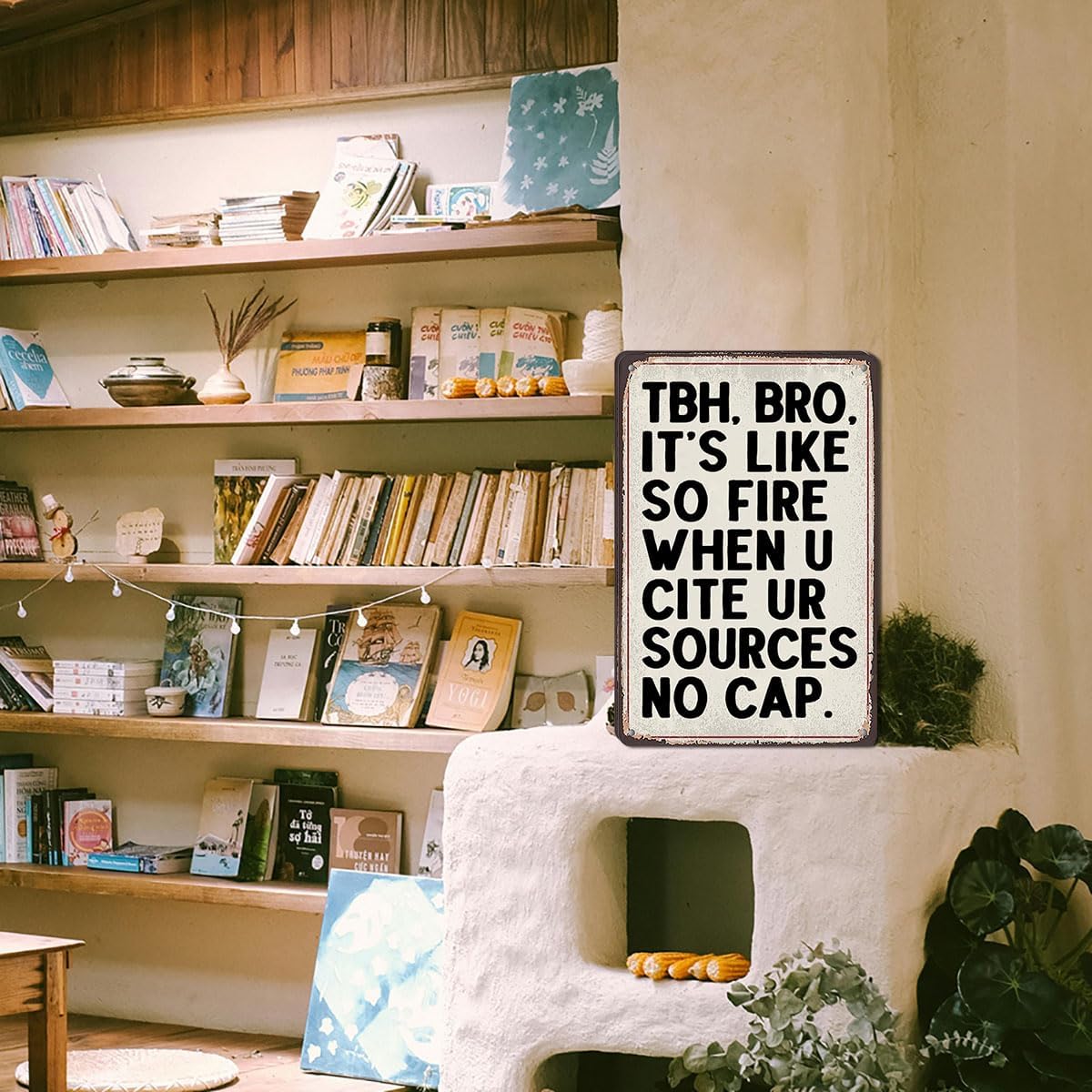 Funny English Classroom Decor - Cite Your Sources Meme Tin Sign, No Plagiarism Wall Art for College & High School, 8x12 Inch