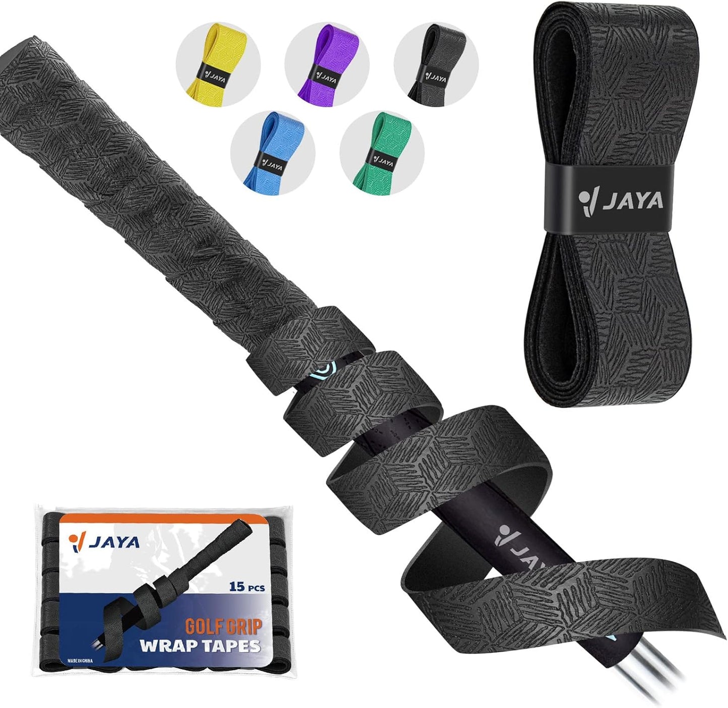 JAYA Golf Grip Wrapping Tapes, Innovative Regripping Solution for Golf Club Grips, 3 Or 15 Pack Tacky PU Overgrip Tapes, Options of 5 Colors, Enjoy a Fresh New Grip Experience