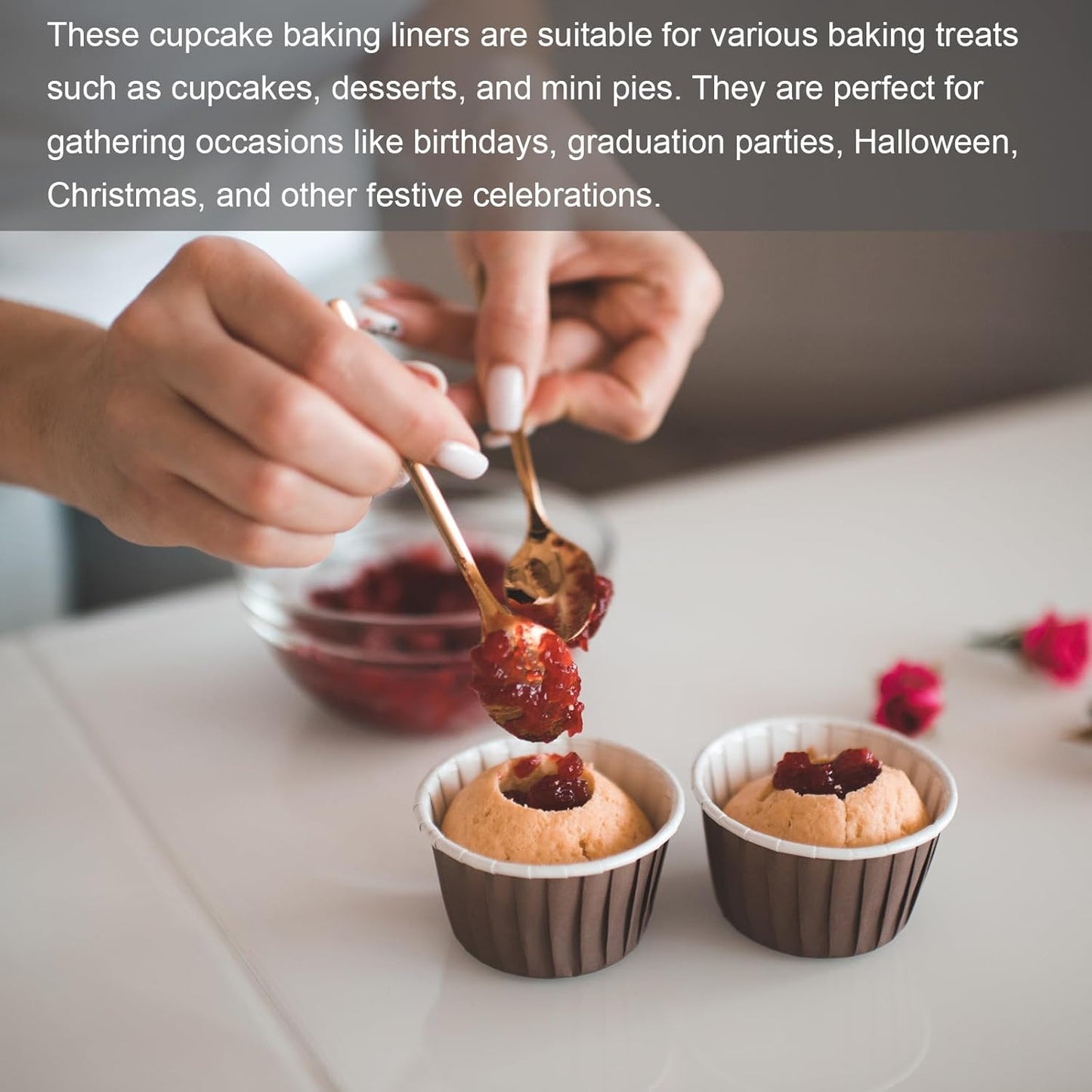 HARFINGTON 50Pcs Cupcake Baking Cups 3.5oz Standard Size Paper Cupcake Liners Greaseproof Wrappers Disposable for Wedding Birthdays Christmas Dessert, Red