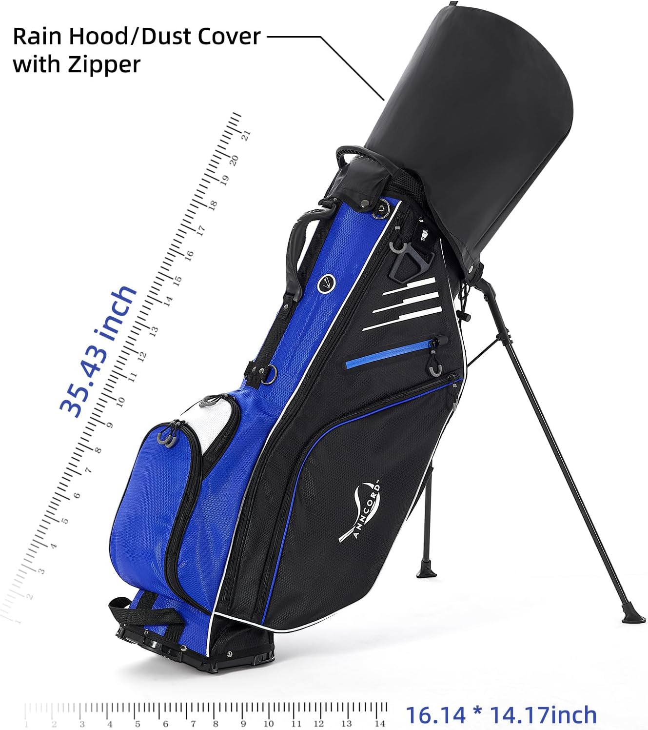 Golf Stand Bag 14 Way Top Dividers Full-Length with Stand, 8 Pockets, Cooler Pouch, Waterproof Golf Bag for Men, Dual Strap, Rain Hood