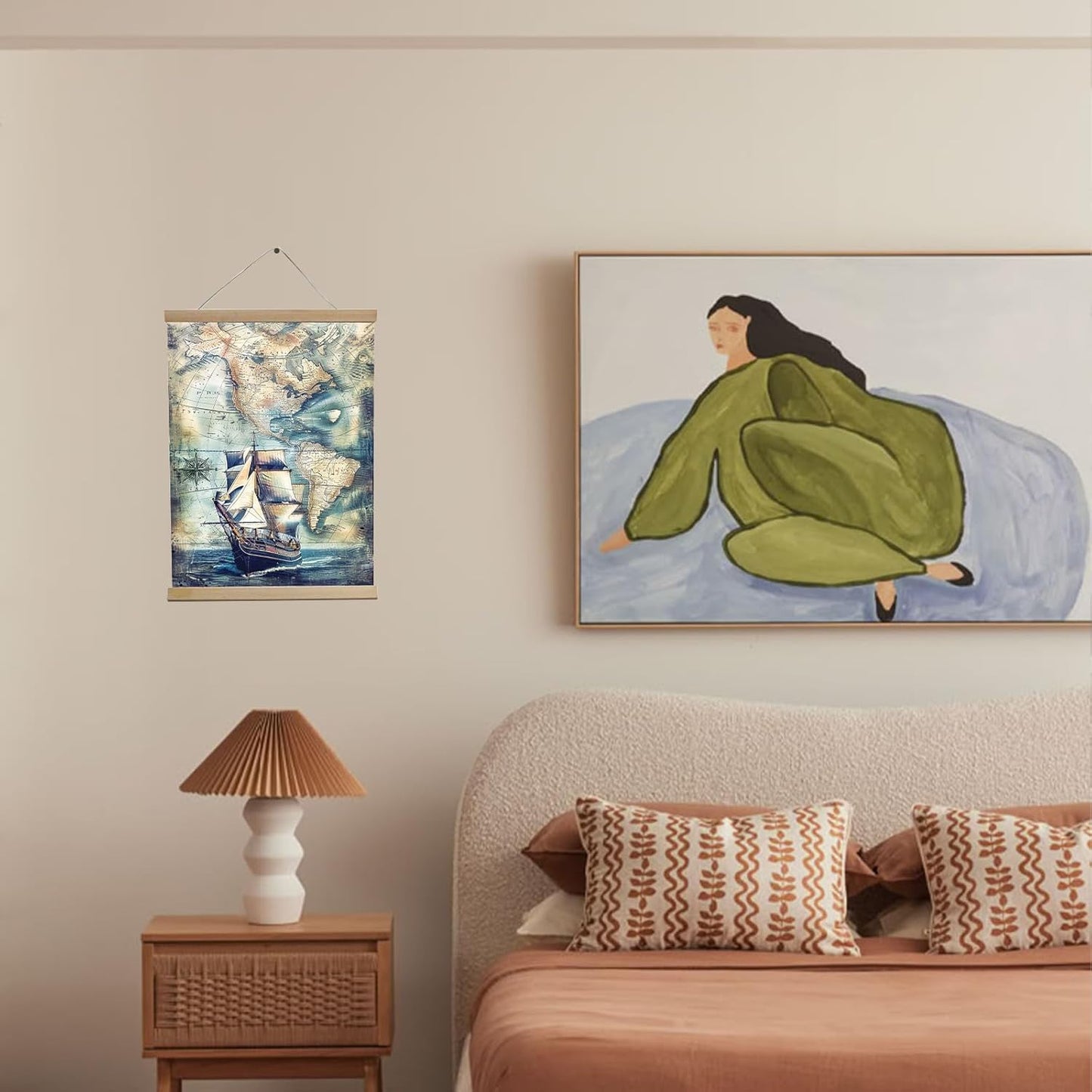 Vintage Coastal Wall Art Nautical Map Retro Art Prints,Boy Wall Art For Bedroom Ocean Art Compass Ship Wall Decor Modern Family Bedroom Decor Posters 12x16in