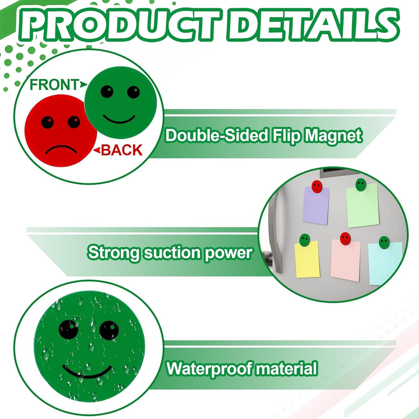 Xuhal 40 Pcs Double Sided Red Green Magnets 1.26'' Red Green Flip Reversible Magnets Dots for Whiteboard Mini Colored Double Sided Reversible Circle Indicator for Office Classroom Decoration (Smile)