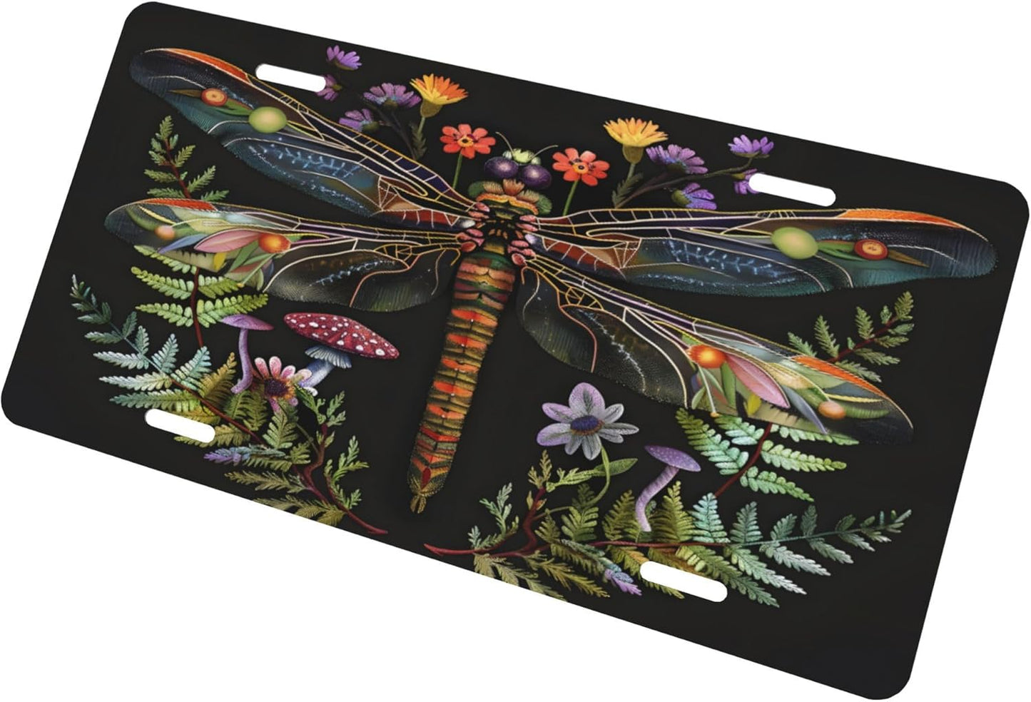 Animal Flower Dragonfly License Plate Funny Aluminum Front License Plates Decorative Waterproof Rust-Free Metal Car Plate Covers for Women Men Car Tag Accessories fit Truck SUV Rv 12 X 6 in