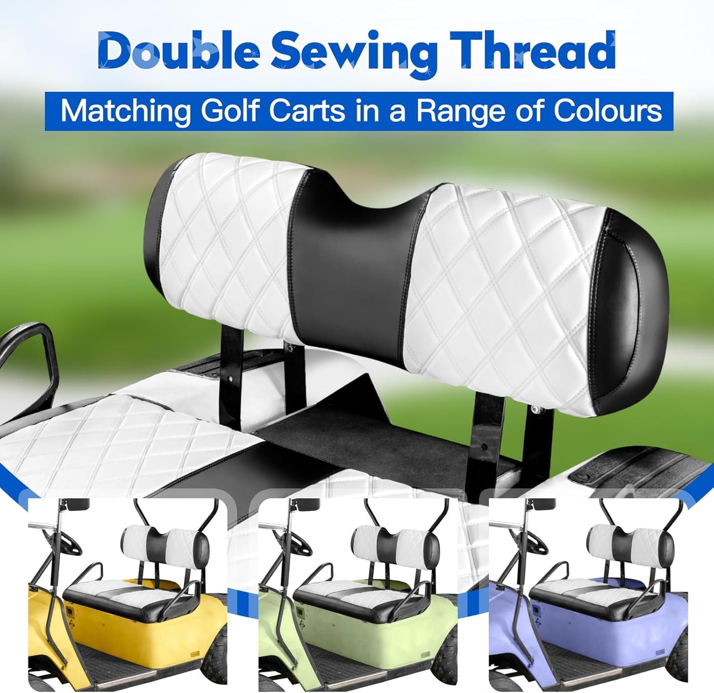 NOKINS Golf Cart Diamond Seat Covers Kit, Fit for EZGO TXT 1994-2013/EZGO RXV OEM Standard Front Seat Cushion, Golf Cart Vinyl Seat Cover, No Nails Required (White and Black)