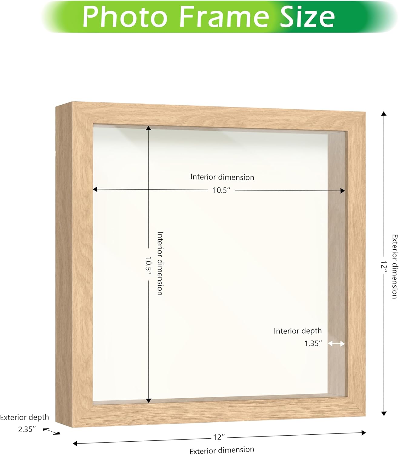 FrameWorks 11” x 11” Natural Oak Wooden Shadow Box Frame – Display Case with Soft Felt Back, Memory Box with Tempered Glass, Display Box with Elegant White Ball Push Pins, Wooden Flower Box