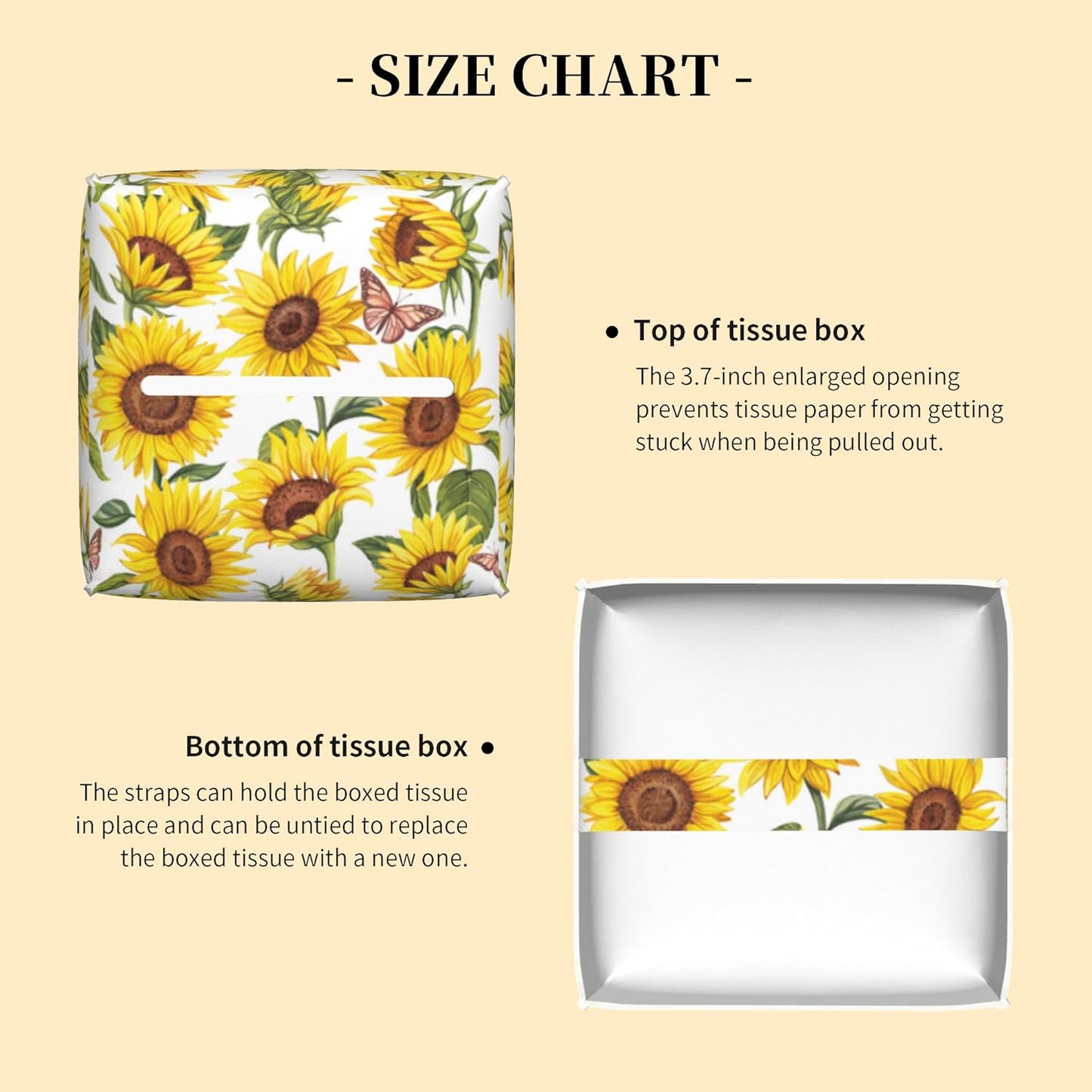 Tissue Box Cover Square,Sunflowers and Butterfly Tissue Box Holder Waterproof Leather Facial Paper Case Modern Home Decoration for Bedroom Dresser Night Stand Office Desk