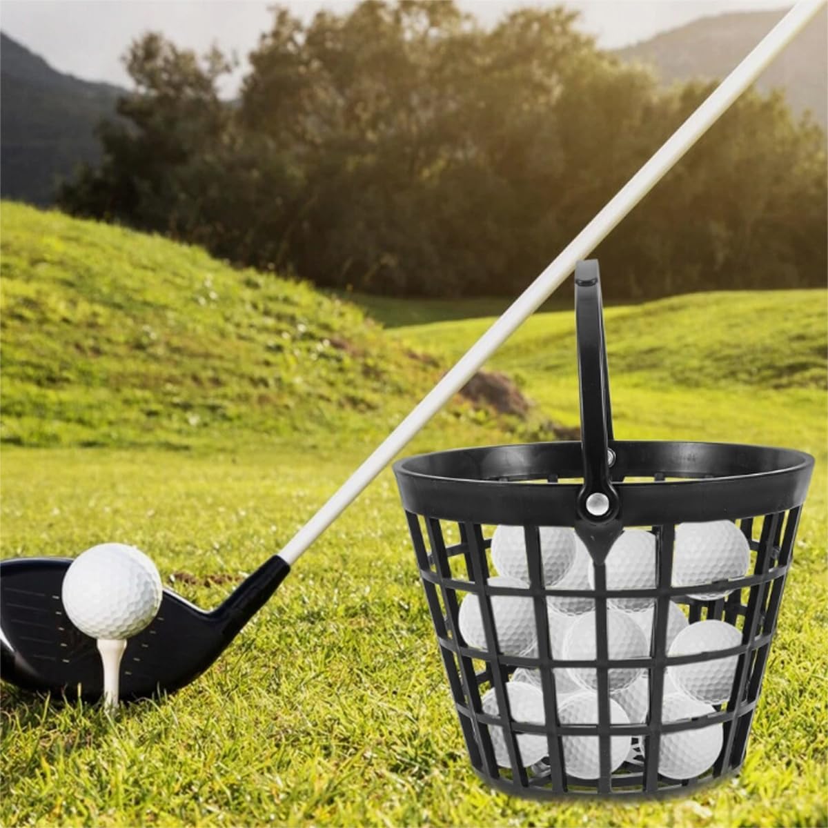 ZLY Golf Ball Basket,Golf Ball Container Ball Bucket with Handle,Holds 50 Balls,Plastic Balls Holder,Black (Holds 50 Balls)