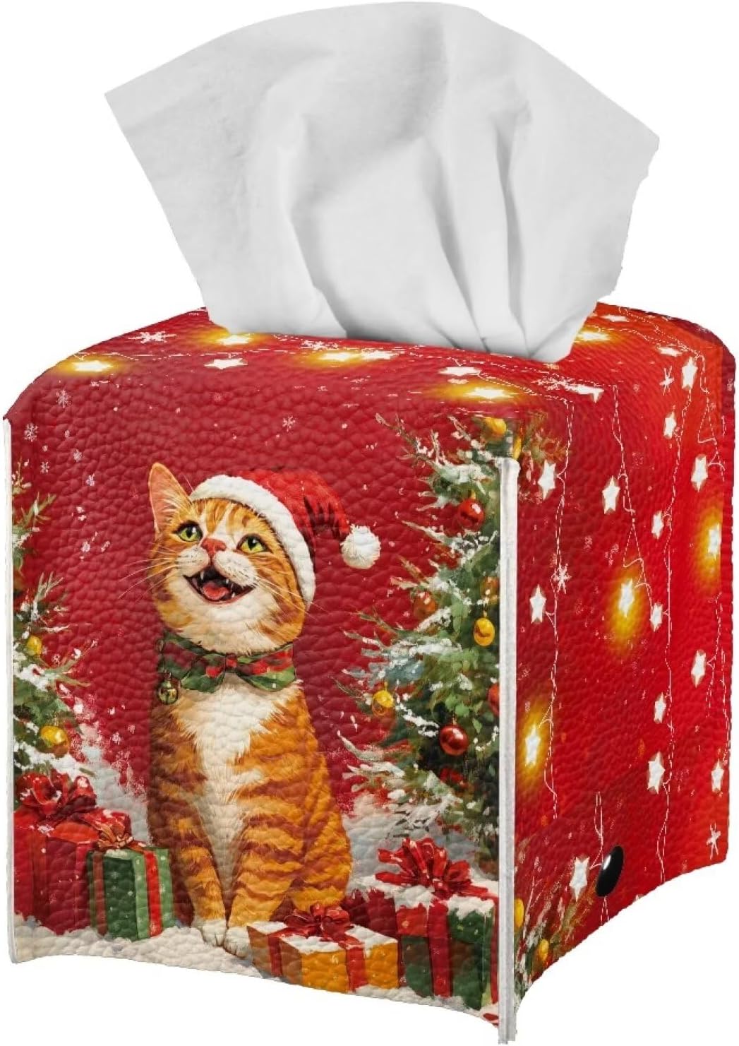 Cute Cat Christmas Tissue Box Cover Square Tissue Box Cover Red Tissue Holder 5x5 x 5 mas Home Decoration Accessories for Desk Bathroom Vanity Countertop