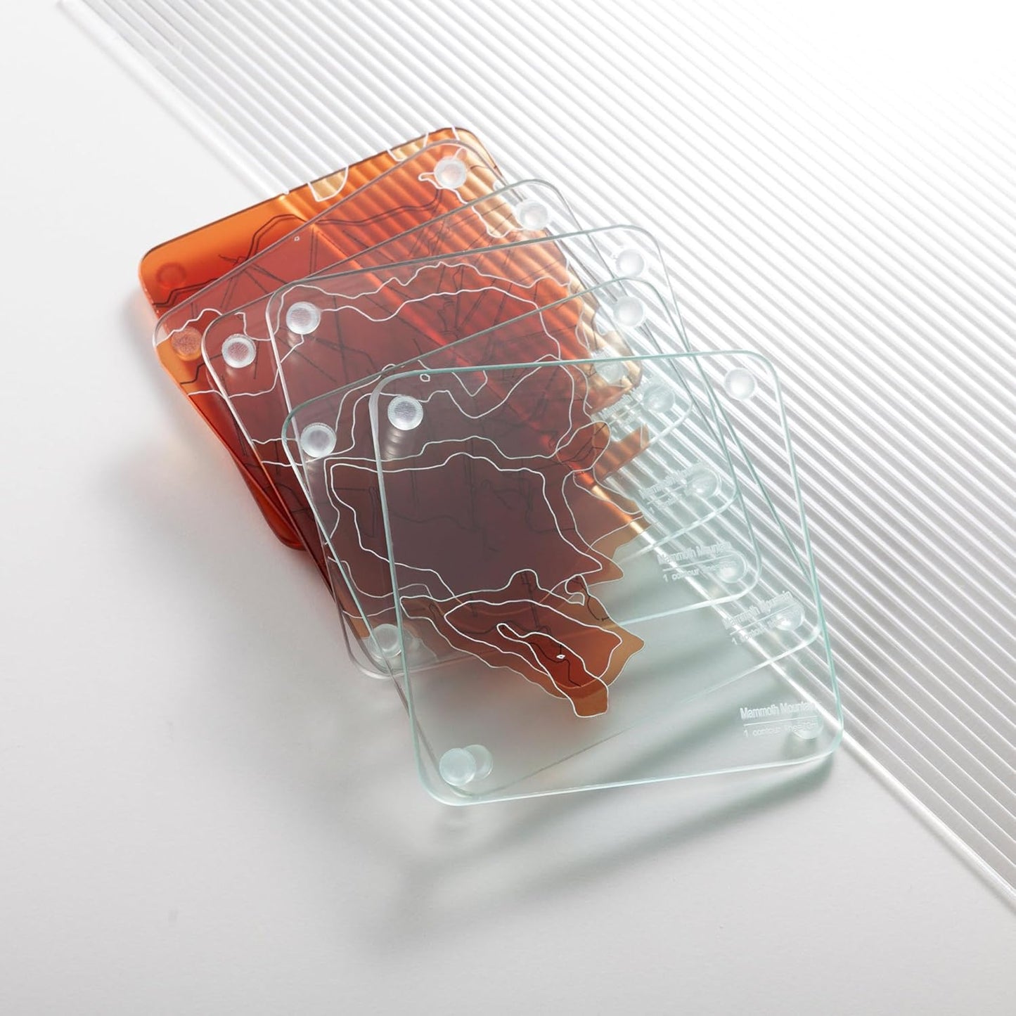 Mammoth Mountain 3D Contour Map Glass Drink Coasters of Mountains, Ski Resort, Set of 6 with Holder, Housewarming Birthday Gifts, Home Decor