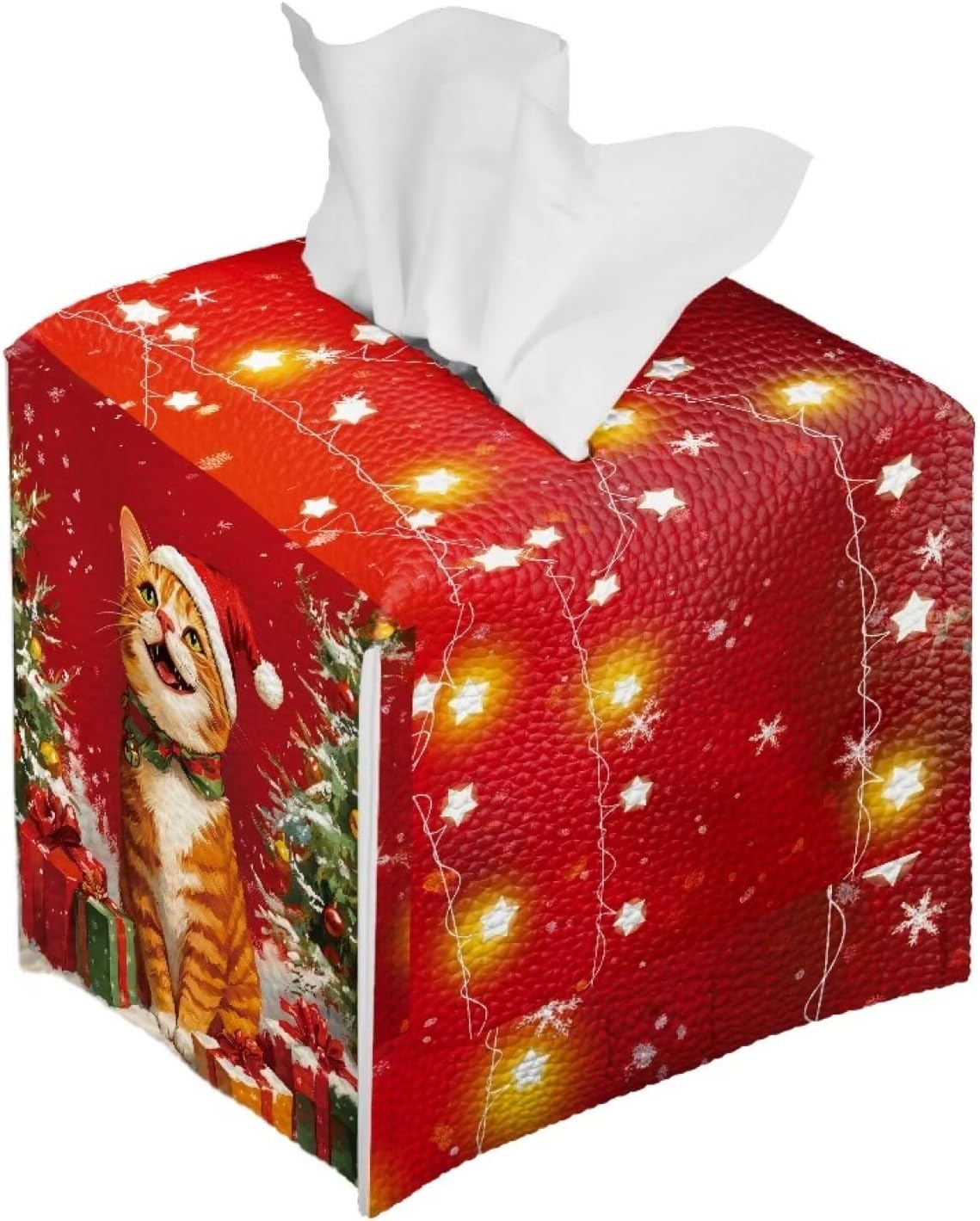 Cute Cat Christmas Tissue Box Cover Square Tissue Box Cover Red Tissue Holder 5x5 x 5 mas Home Decoration Accessories for Desk Bathroom Vanity Countertop