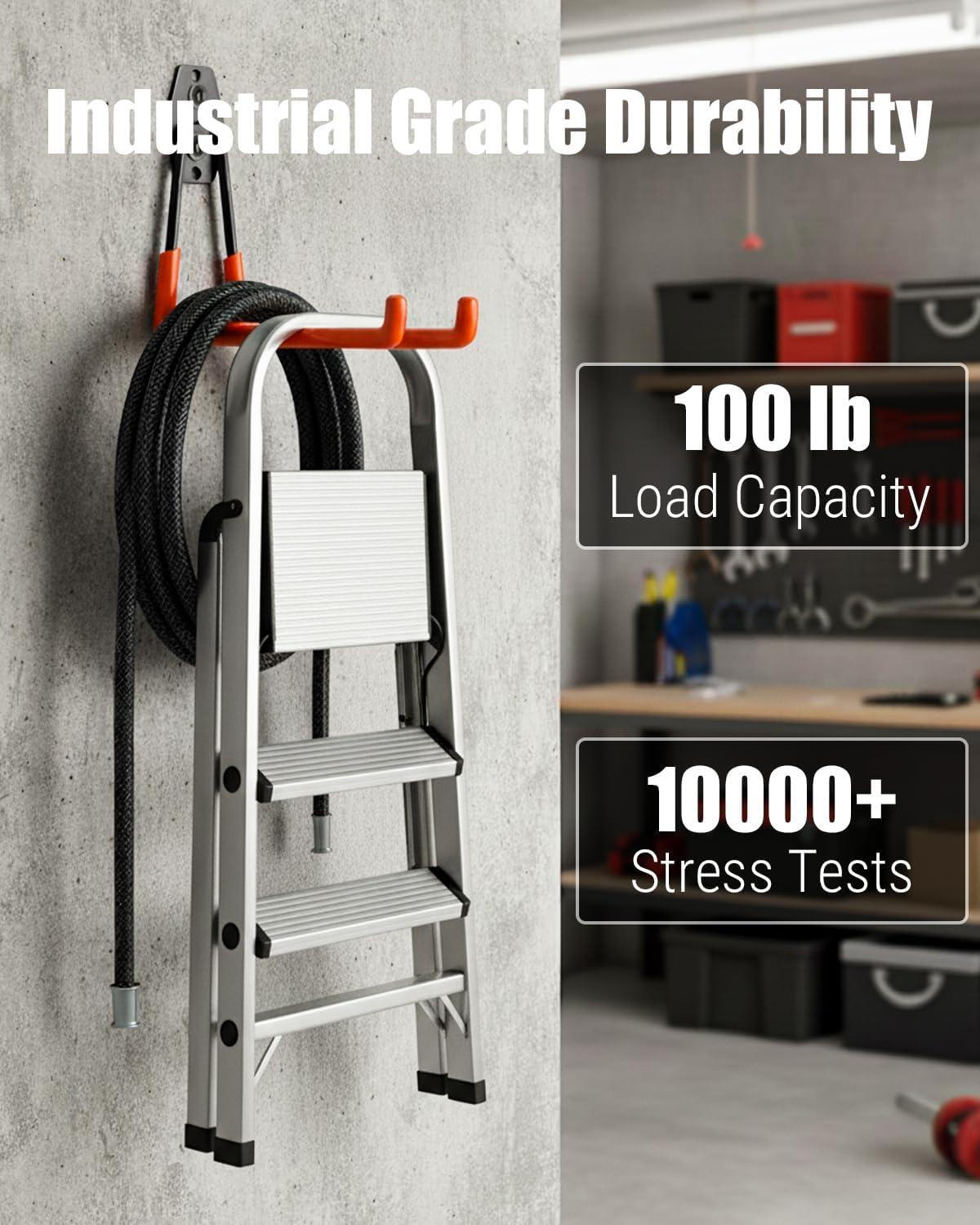 WMK Garage Hooks 4 Pack Wall Storage Hooks Heavy Duty Steel Tool Hangers for Utility Organizer, Wall Mount Holders for Garden Lawn Tools, Ladders, Bike (Orange)