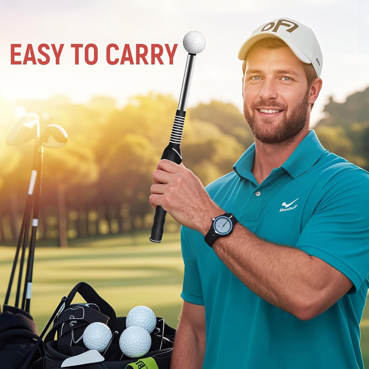 Retractable Golf Swing Trainer, Golf Grip Trainer, Golf Training Aid for Warm-Up, Golf Swing Training Aid, Grip Trainer Golf Club, Strength & Tempo Training for Chipping Hitting