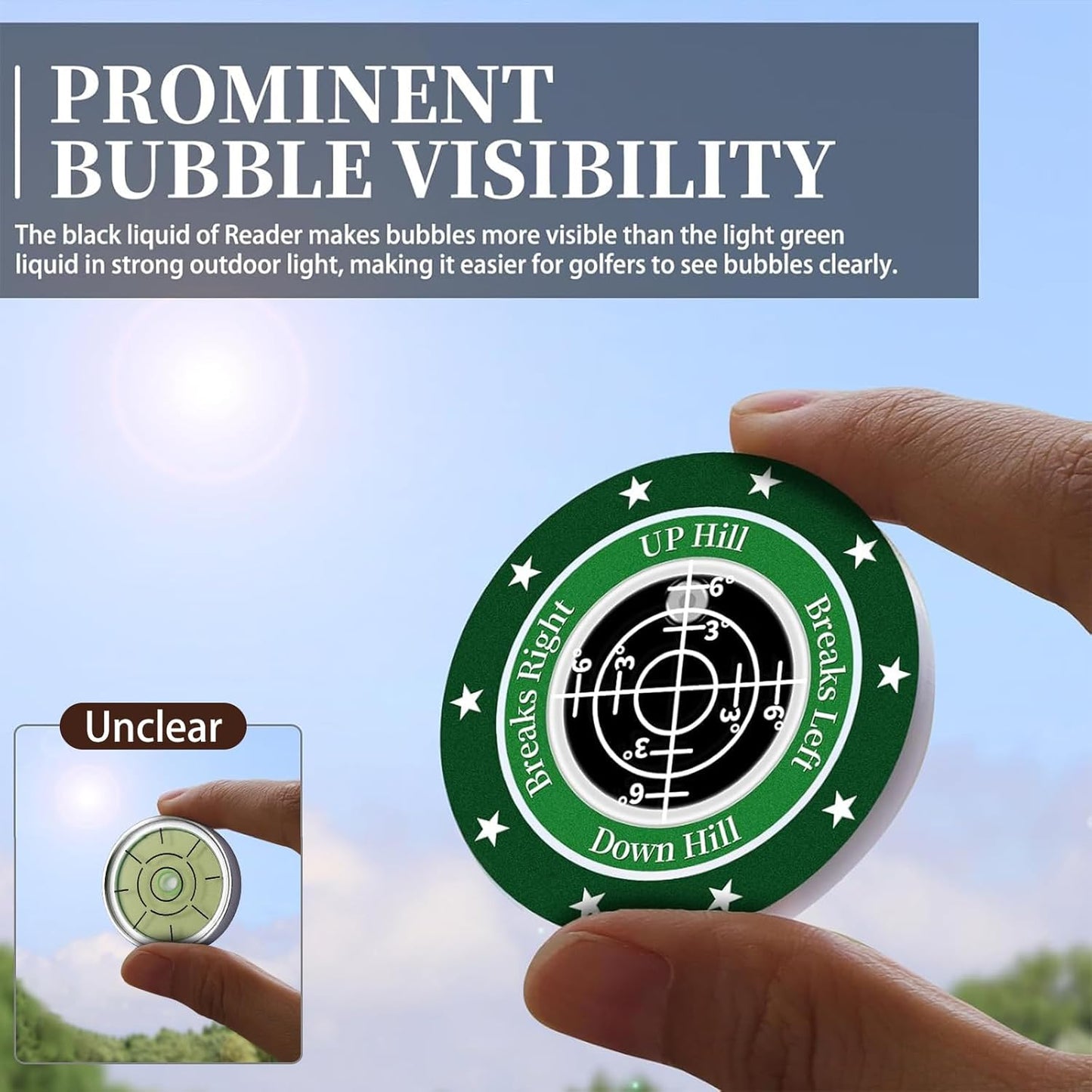 Golf Green Reader, 2 Pack Golf Ball Marker Hat Clip with High Precision Horizontal Bubble, Putting Training Aid Golf Accessories Tool Gift for Men Women