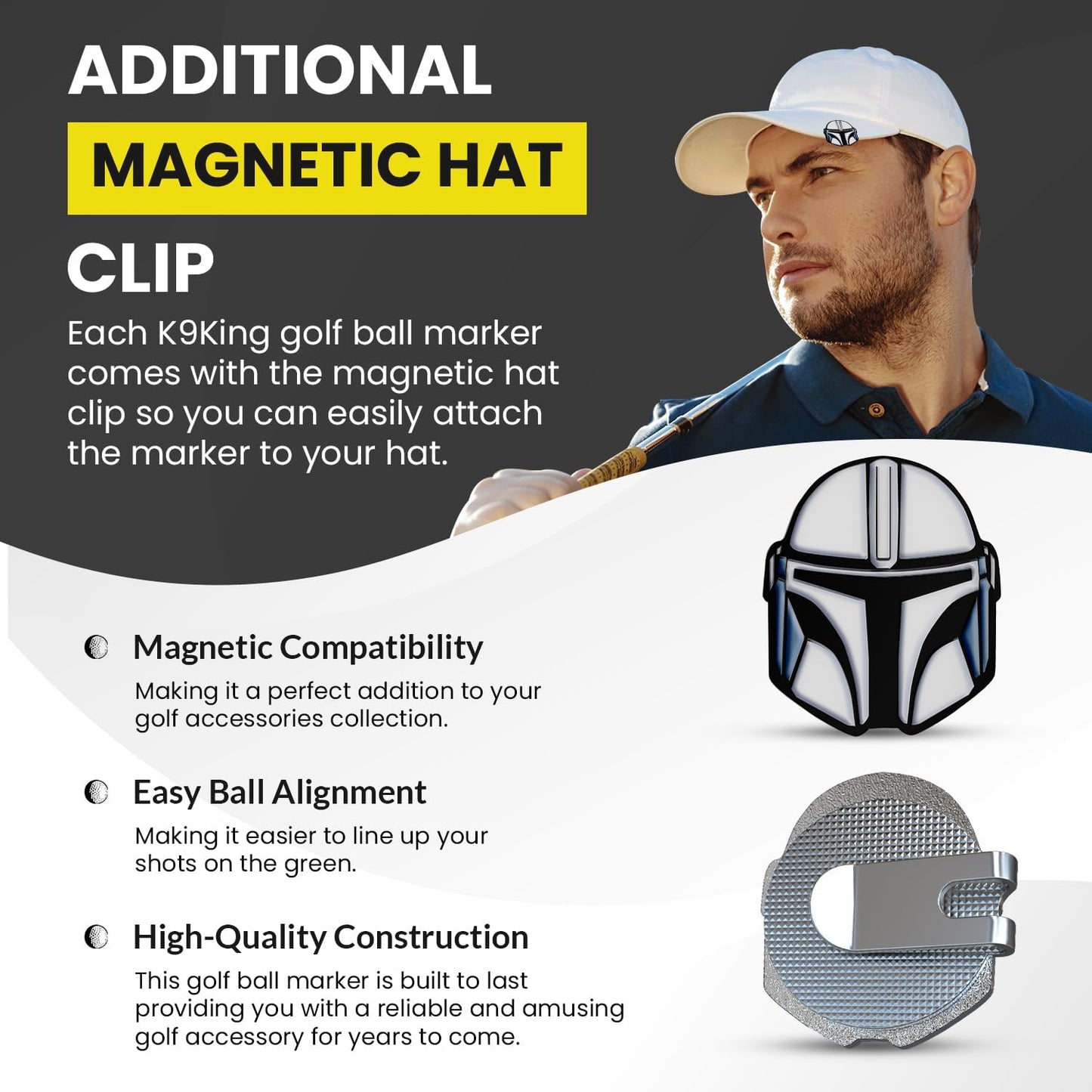 K9King Funny Golf Ball Marker with Magnetic Hat Clip – Unique Durable Enamel Ball Marker – Enhanced Golfing Fun Waterproof Scratch Free Golf Accessories and Gifts for Golfers