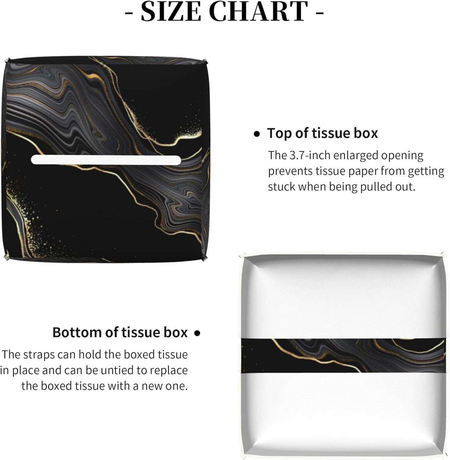 Black Gold Marble Tissue Box Cover Square, Abstract Marble Texture Tissue Box Holder Waterproof Leather Facial Paper Organizer Dispenser for Bathroom Home Car Nightstand Vanity Desk