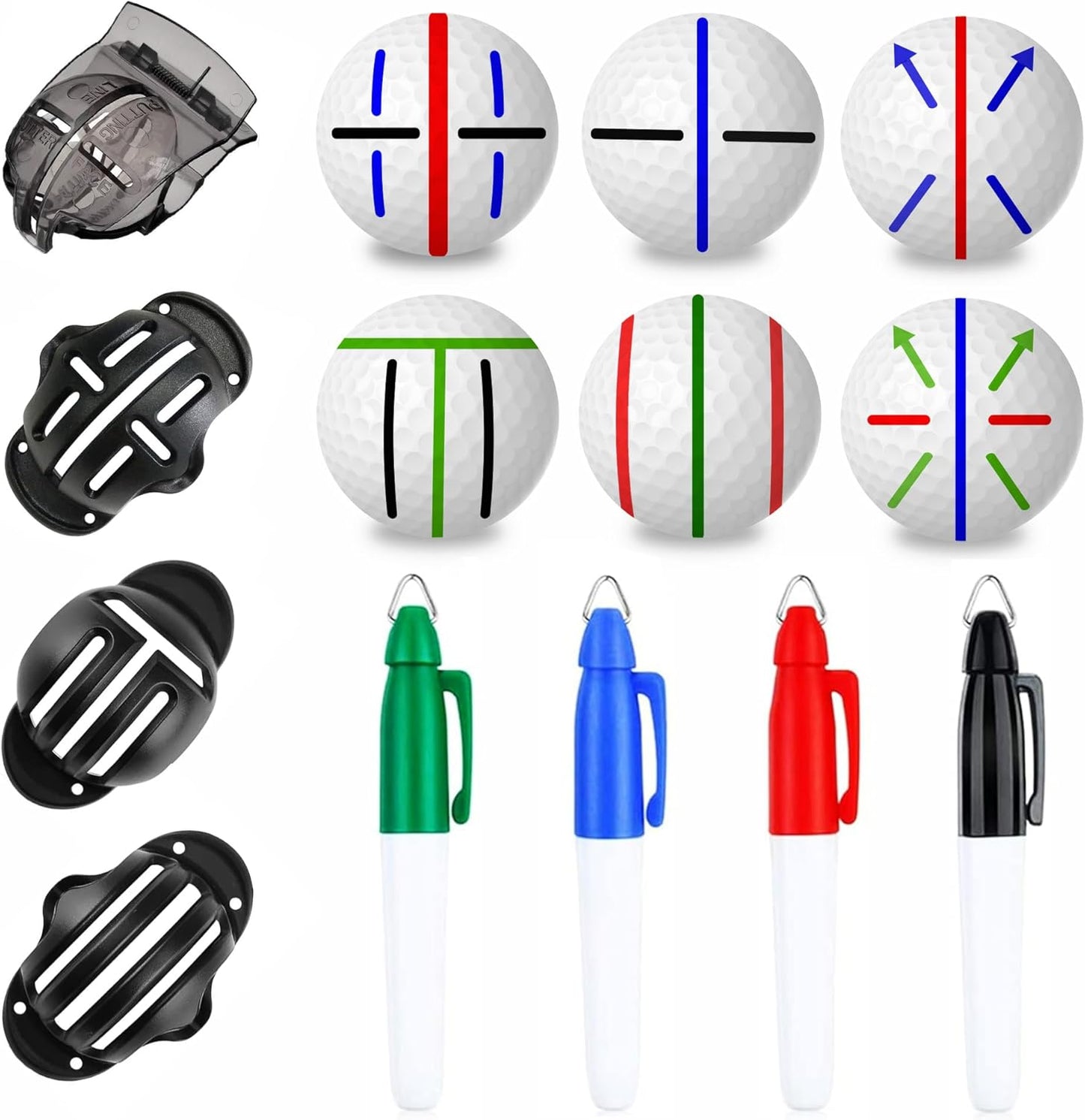 Professional 8 Pack Precision Golf Ball Marker Set, Upgrade Your Golf Accessories with 4 Marking Stencils and 4 Vibrant Colors, Perfect Golf Ball Line Marker Tool