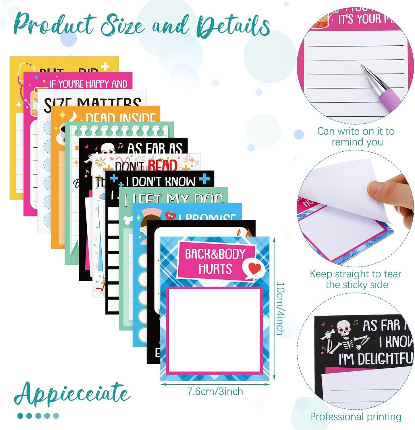 Geyee 24 Pcs Fun Nurse Sticky Notes with Funny Pens Fun Notepads for Adults Coworkers Nurse 3 x 4 Inch to Do List Notepads with Sayings Pen for Lab Week Gifts Teacher Office Supplies