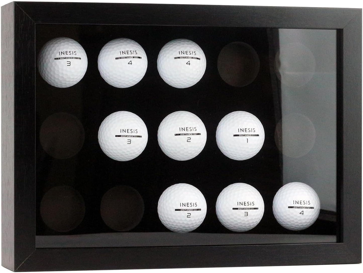 Golf Balls Display Case for 15 Balls, Wooden Case with Acrylic Dust UV Cover, Wall Mount and Freestanding Shadow Box for Glofball Collector Memorabilia Autograph Balls