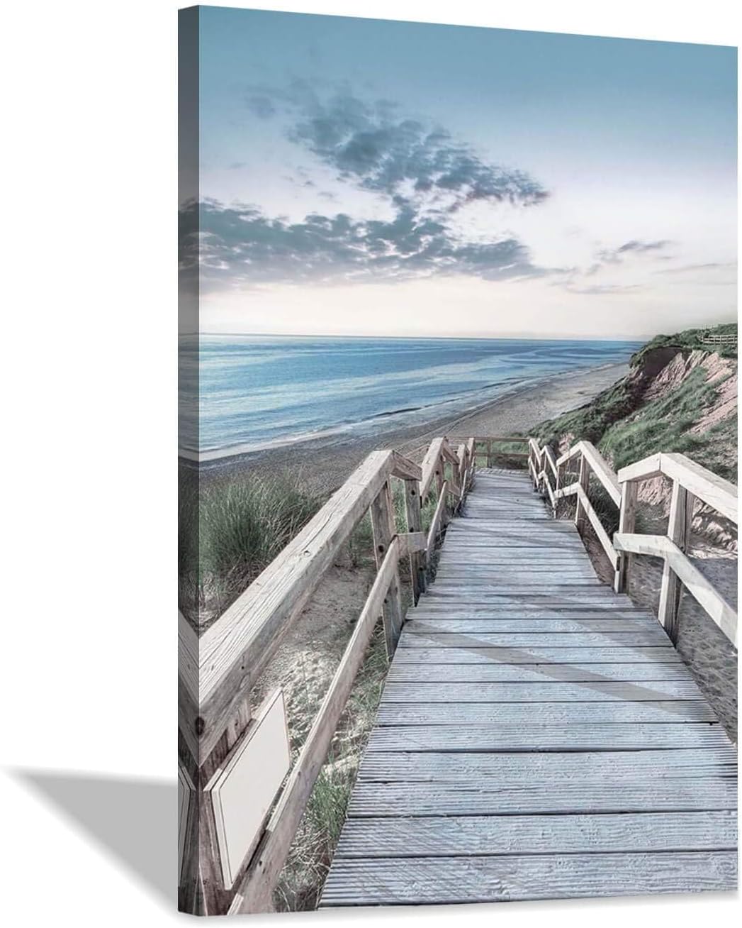 Hardy Gallery Coastal Wall Decor Beach Picture: Seaside Wooden Path Wall Art Bridge Boardwalk Stair Graphic Art on Wrapped Canvas Artwork for Living Room 45"x30"