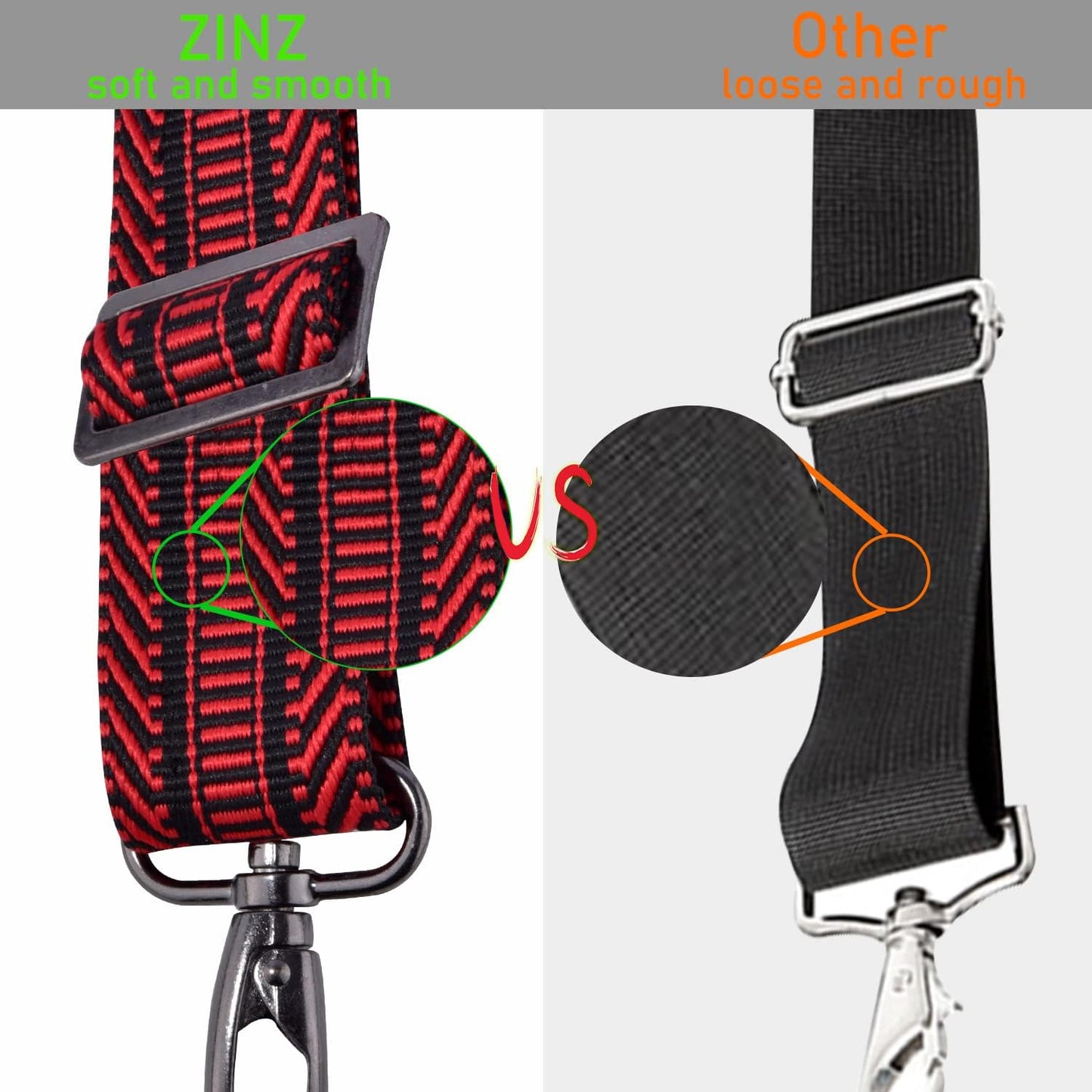 ZINZ 77 Inch Shoulder Strap Univesal Bag Strap with Fixed Pad Ultra Thick Plus Long & Breathable Cushion, Replacement Strap for Bags,Black Red Jacquard