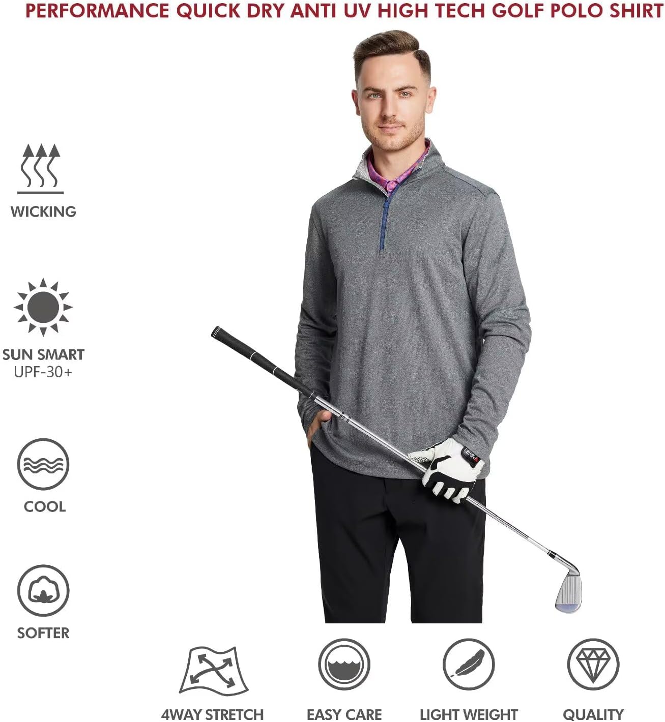 M MAELREG Quarter Zip Golf Pullover Men Dry Fit Long Sleeve Performance Wicking Mock Neck 1/4 Zip Pullover Mens Sweatshirt