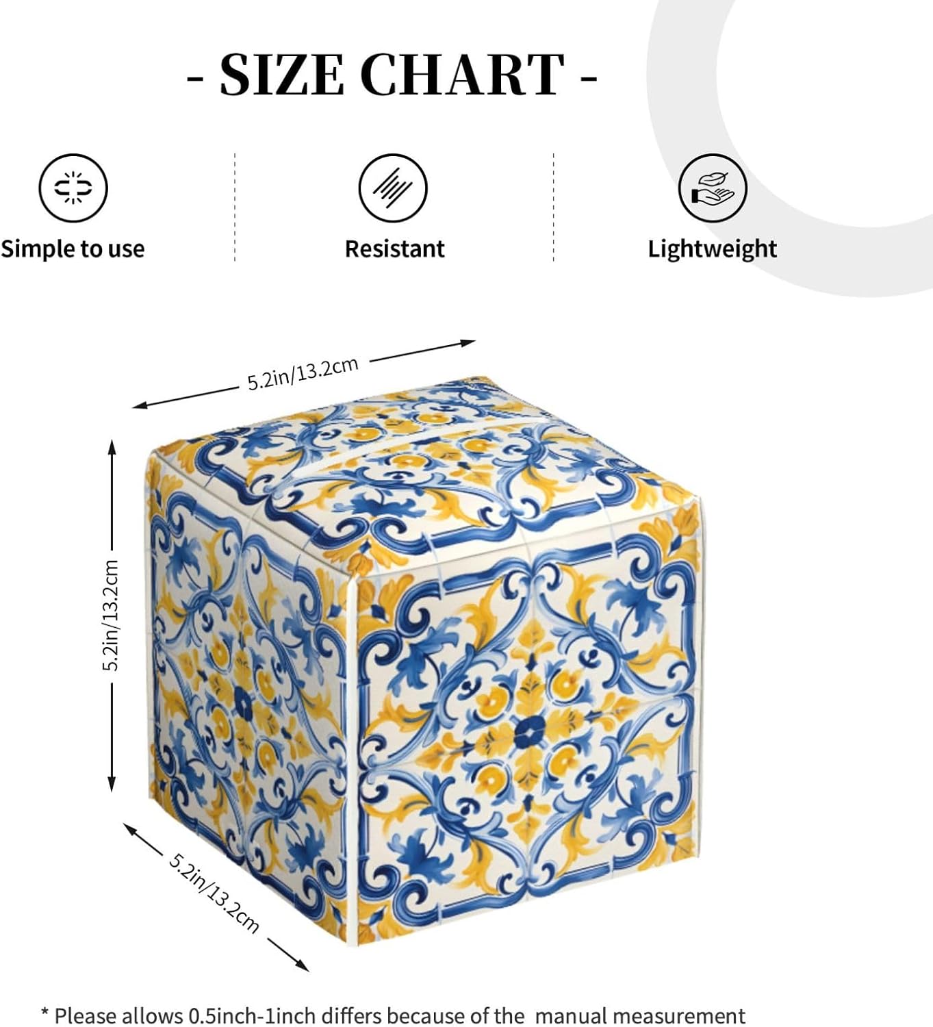 Tissue Box Cover Yellow Blue Ornament Tiles Square PU Leather Tissue Box Holder for Car Bathroom Bedroom Desk Tabletop Decor