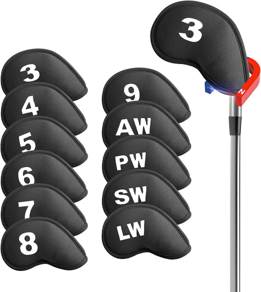 Golf Iron Head Covers Magnetic Soft Protection Printed Numbers Value Set, Durable Neoprene Headcover for Irons, Lightweight in Blue Black Pink for Men Women