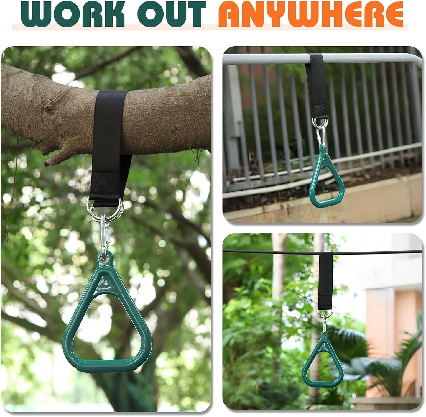 LadyRosian Trapeze Bar Swing Monkey Bars Hanging Ninja Rings Warrior Slackline Obstacle Course Kits for Kid Playground Equipment Accessories (Green)