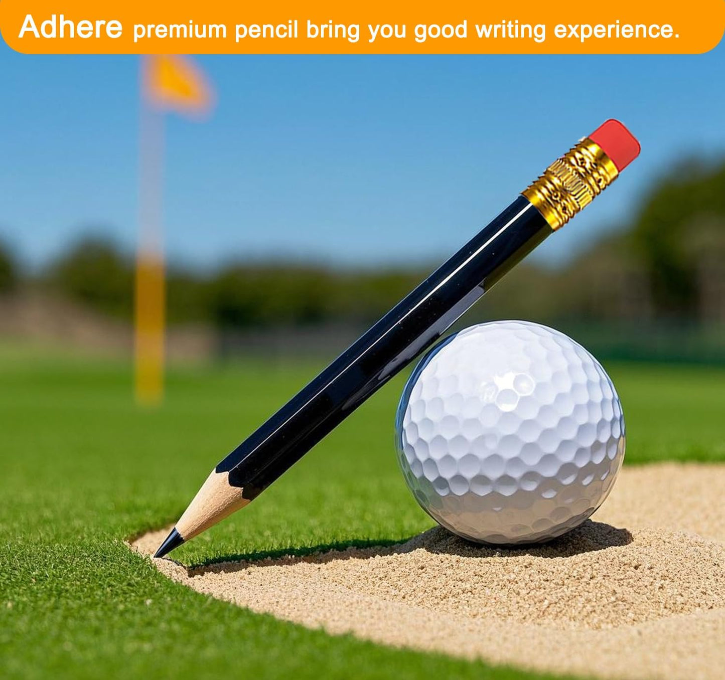 Adhere 50pcs Golf Pencils with Eraser Hexagon Wooden half Pencils Graphite 2B for Golf Event Scoring, Classroom, Wedding, Pew, Pocket | Free Pencil Sharpener (z-Black・Hexagon・50pcs)